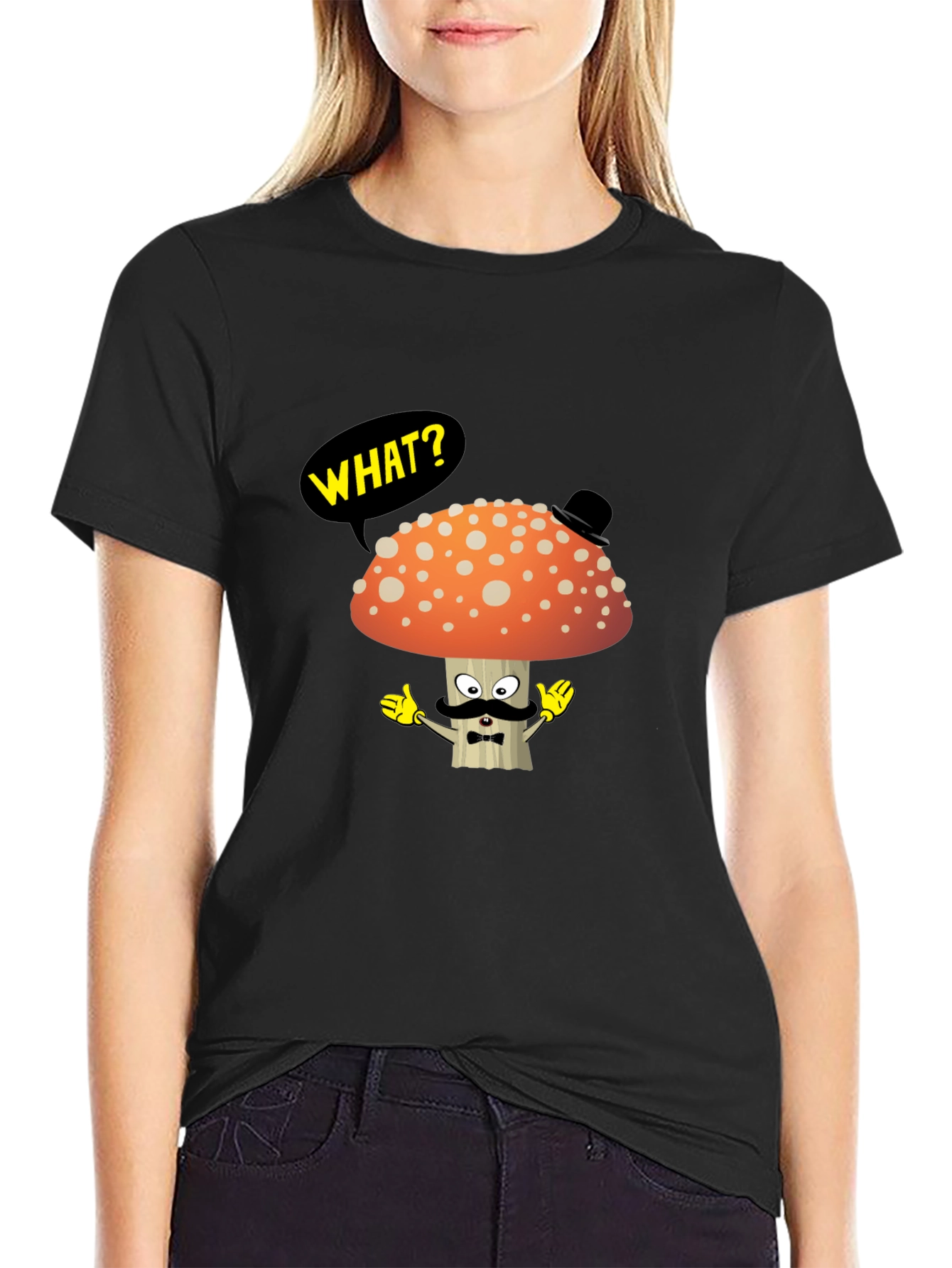 Black Mushroom Gentleman T-Shirt - Funny Cartoon Tee view 2