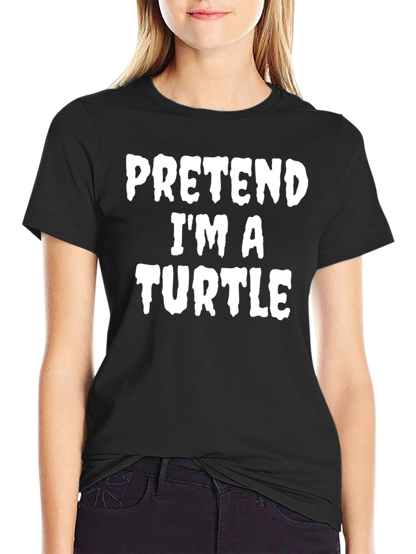Black Pretend I'm A Turtle Black Cotton T-Shirt view 2