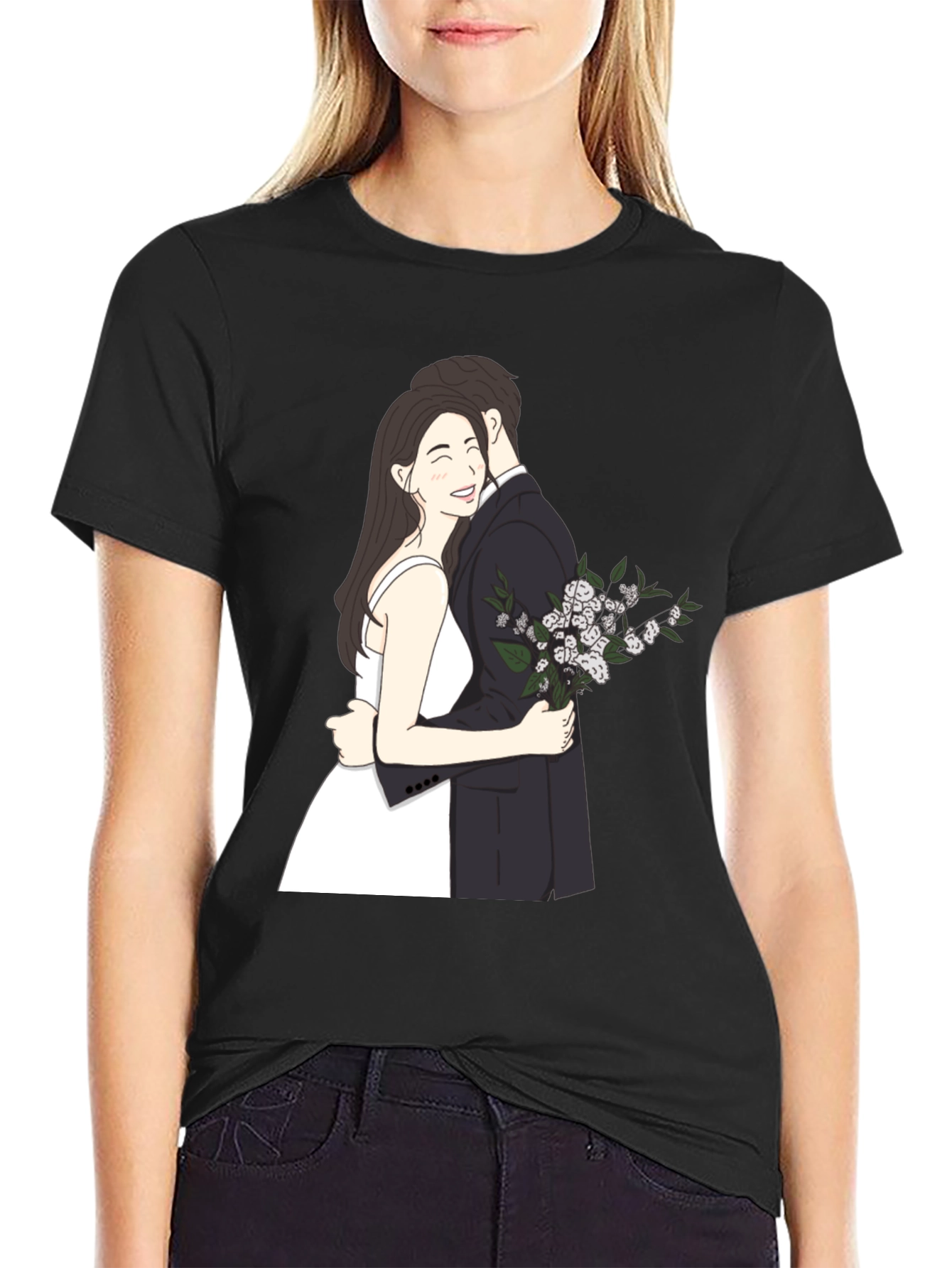 Black Couple Embrace Graphic Tee - Black view 2