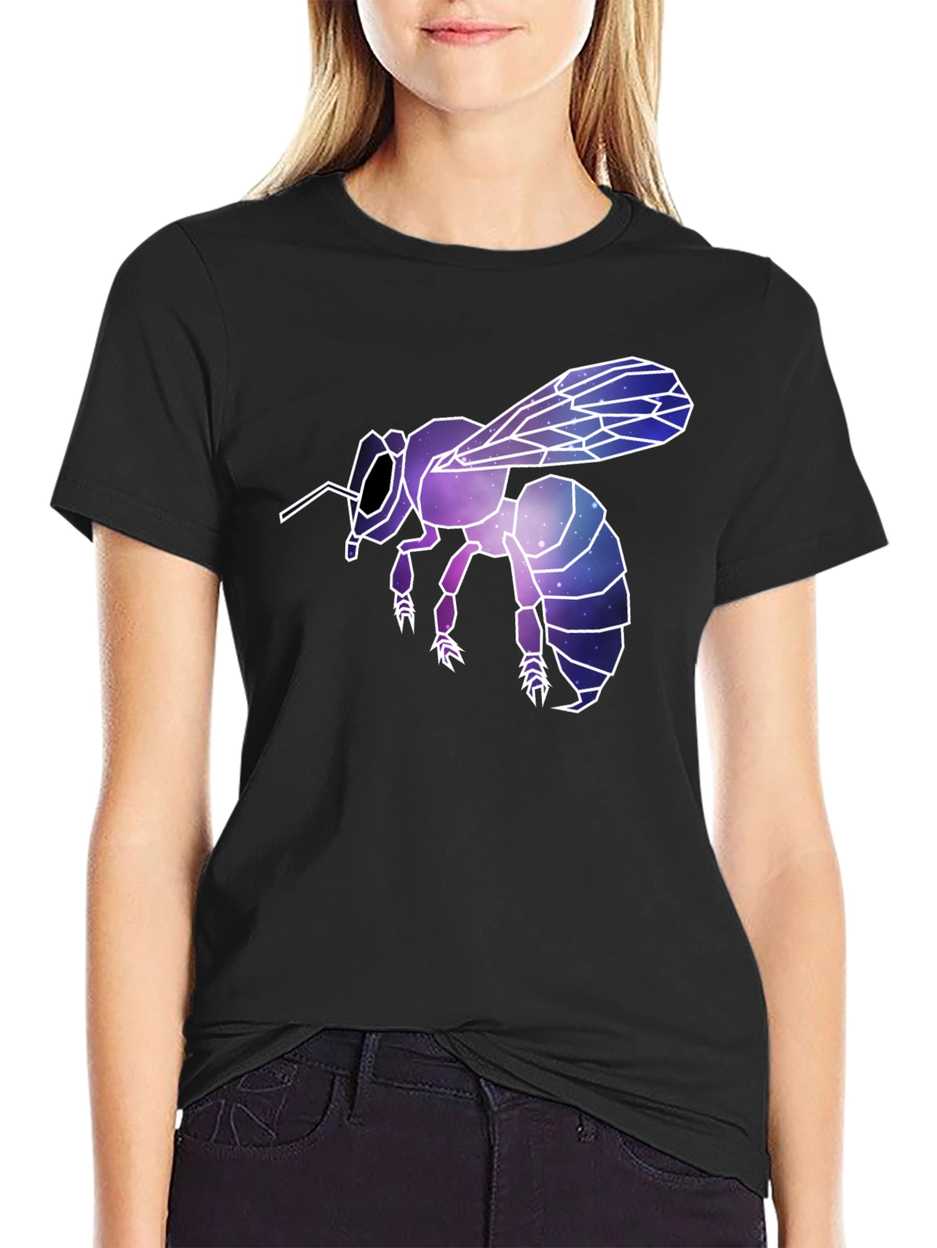 Black Geometric Galaxy Bee Graphic Tee - Black view 2