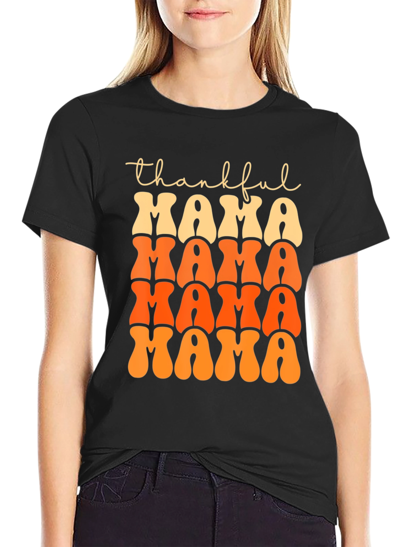 Black Thankful Mama T-Shirt - Fall Festive Tee view 2