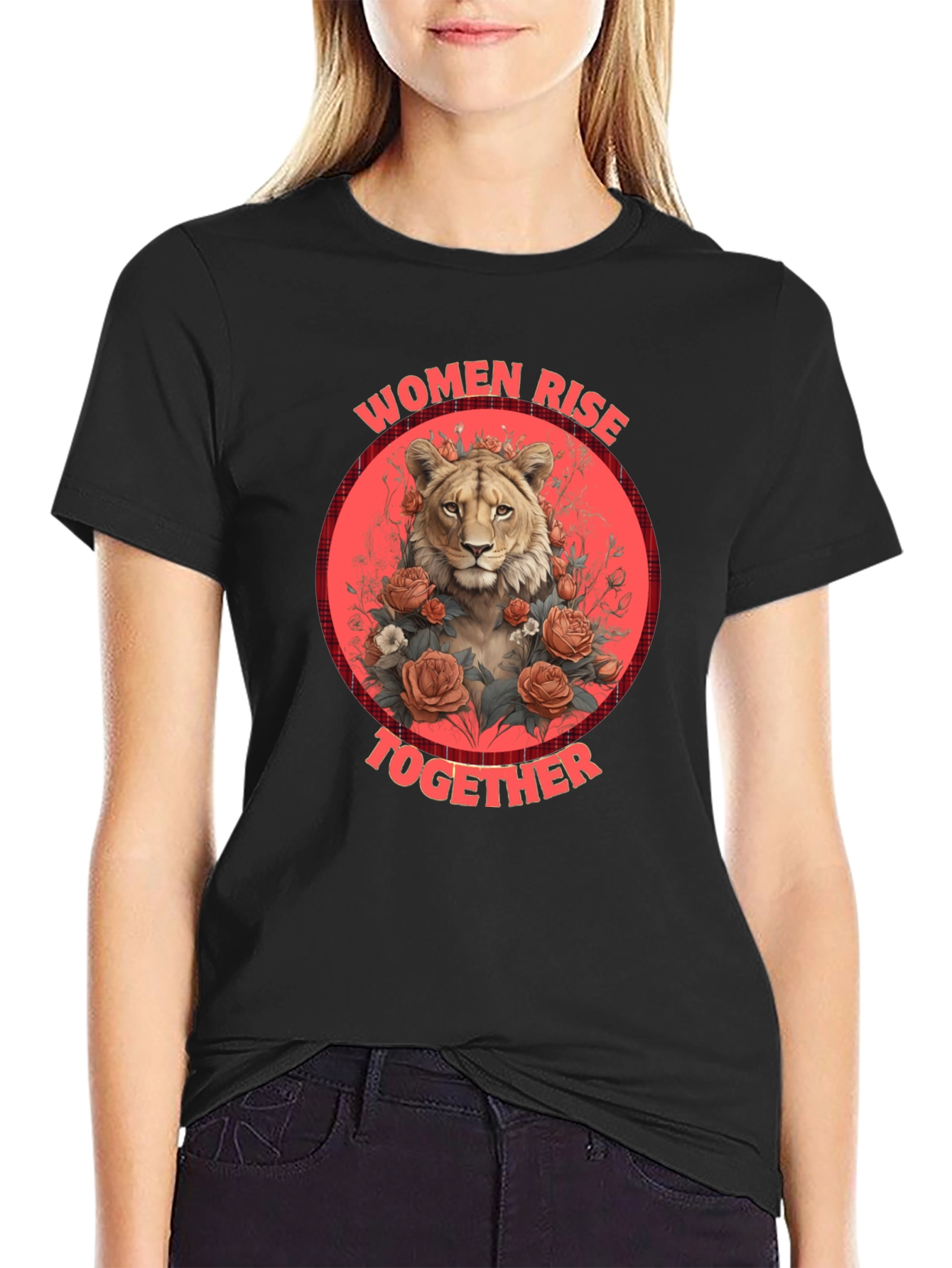 Black Women Rise Together Lion T-Shirt view 2