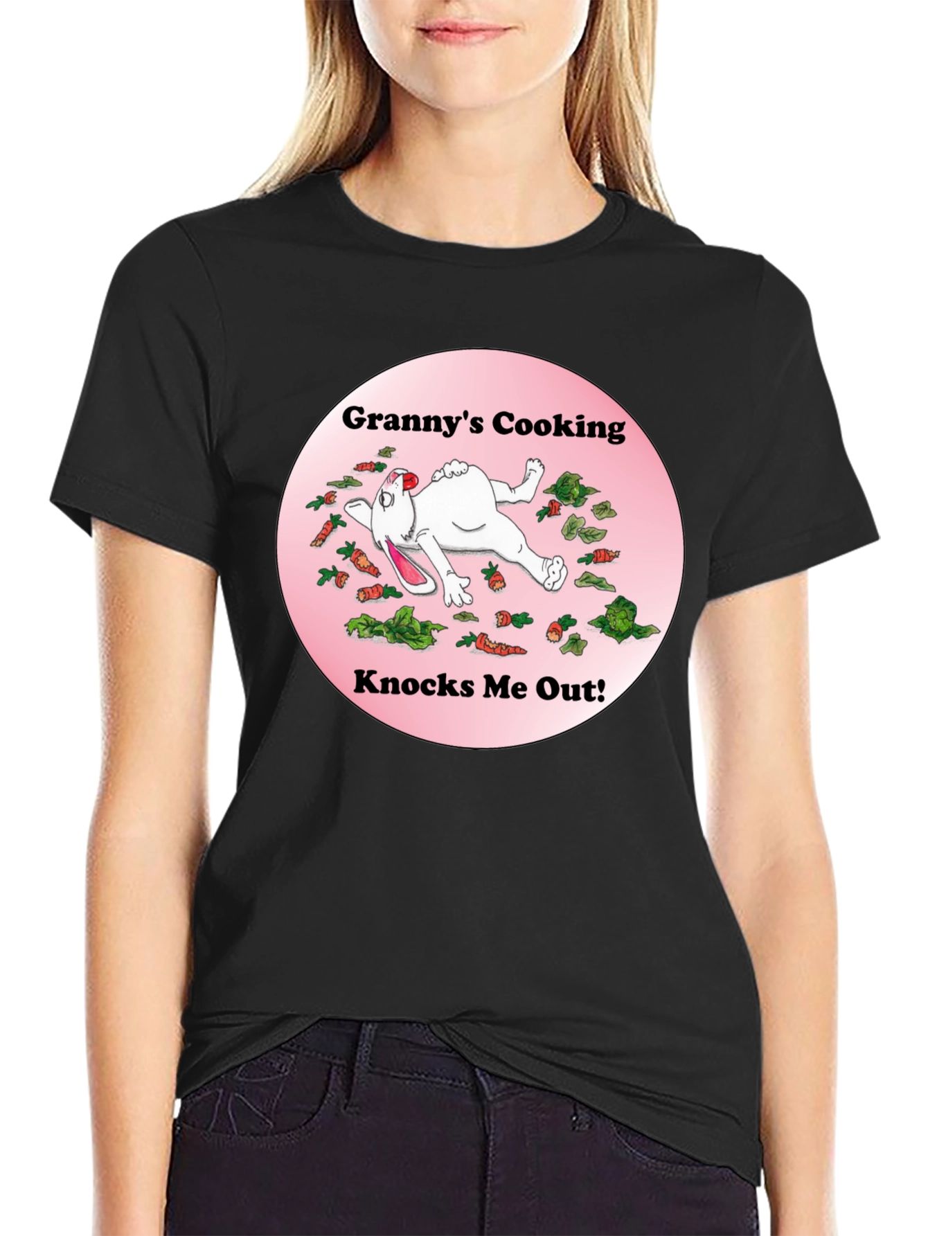 Black Granny's Cooking T-Shirt Funny Rabbit view 2