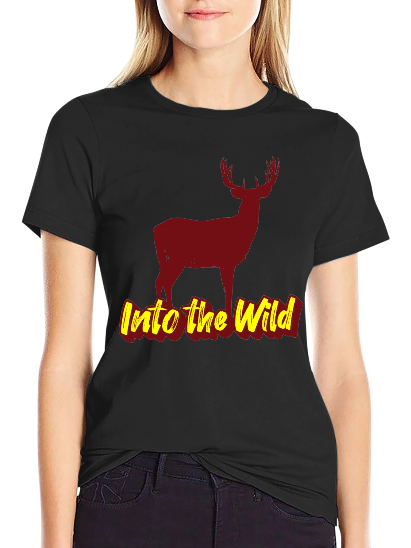 Black Into the Wild Black Deer Graphic T-Shirt view 2
