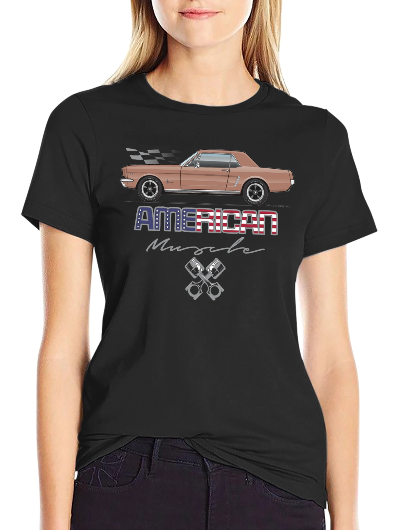 Black American Muscle Car T-Shirt view 2