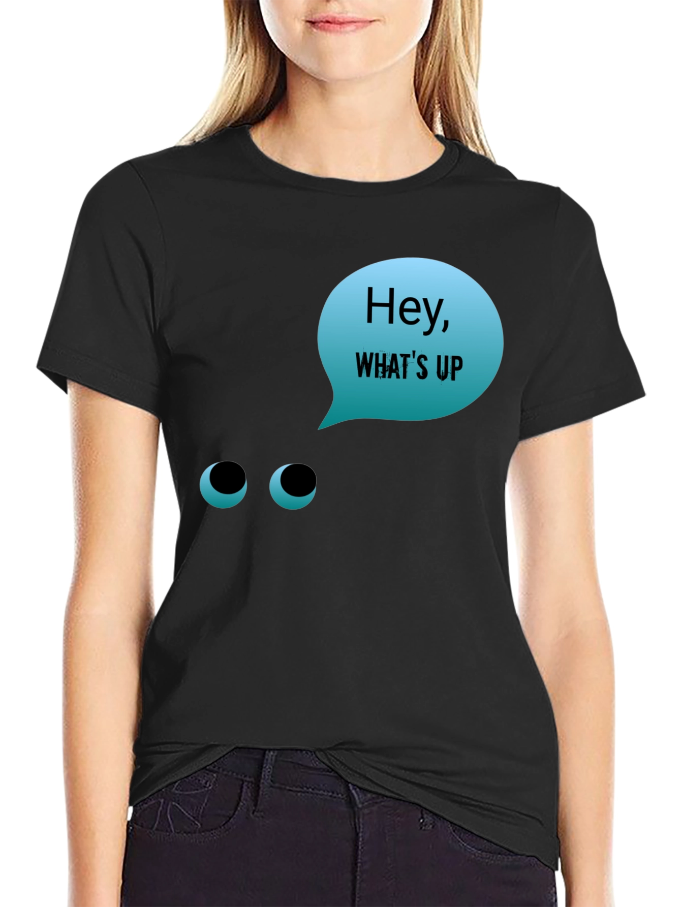 Black Hey What's Up T-Shirt - Funny Graphic Tee view 2