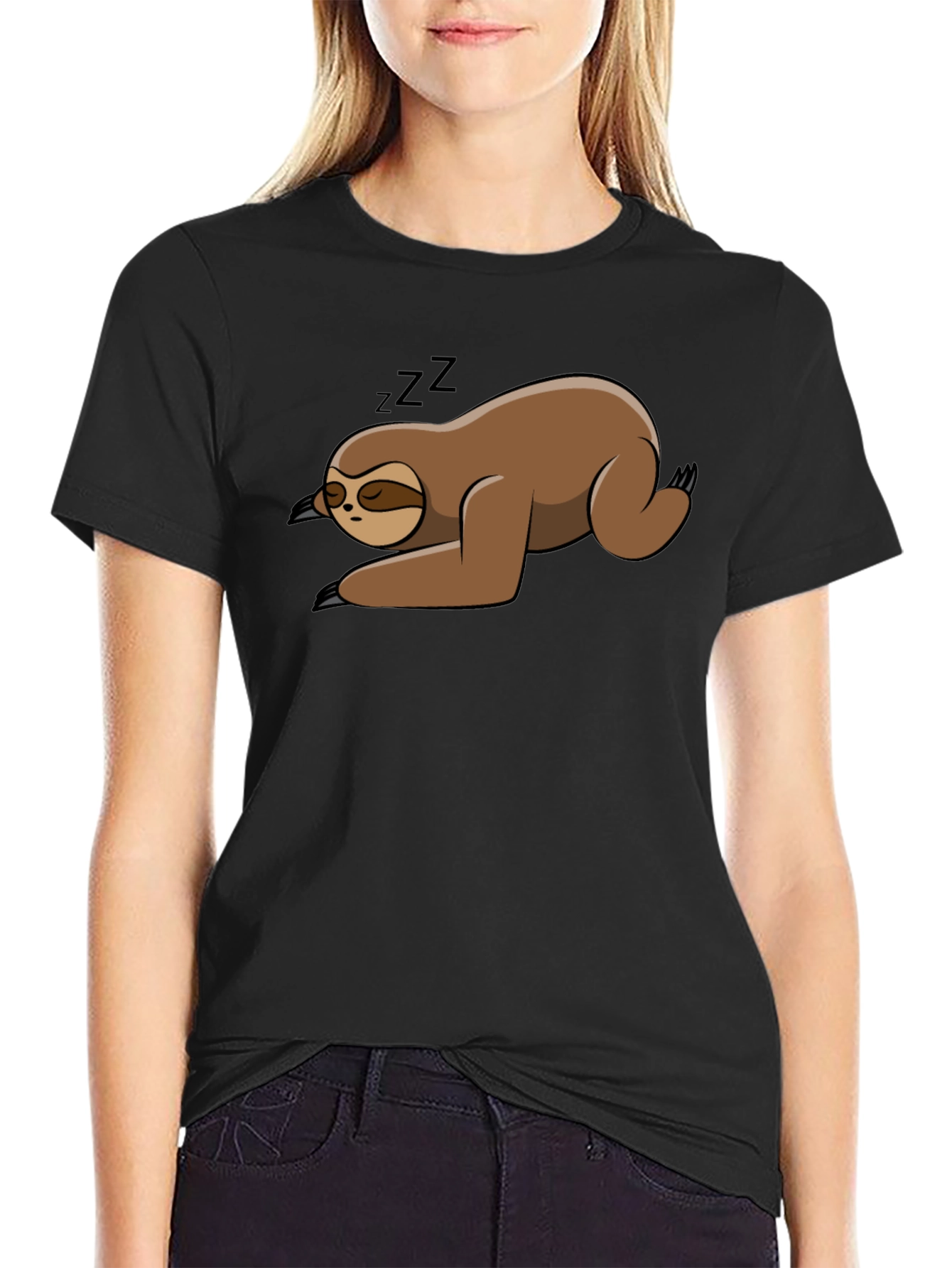 Black Sleeping Sloth Black T-Shirt view 2