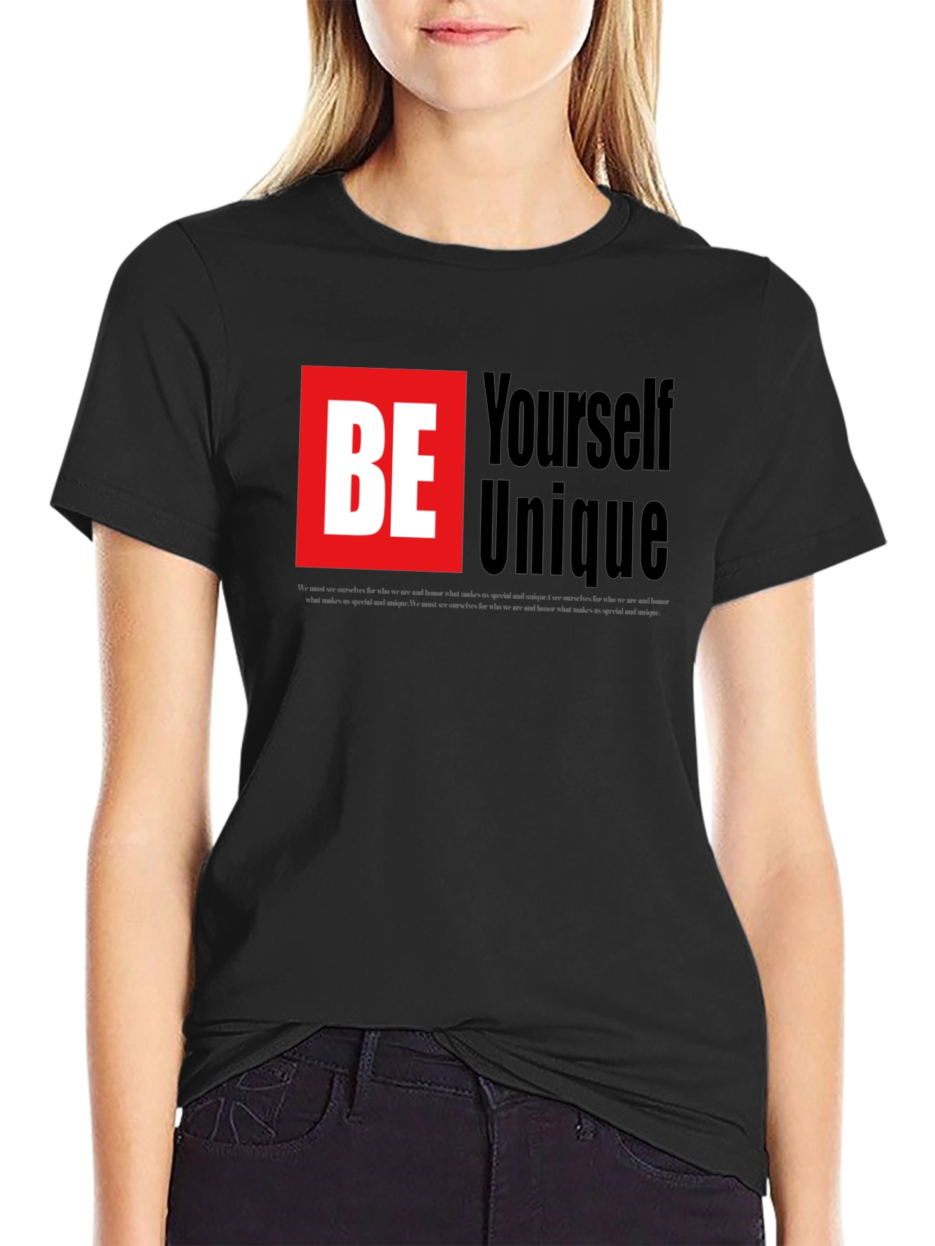 Black Be Yourself Unique Graphic Tee - Black view 2