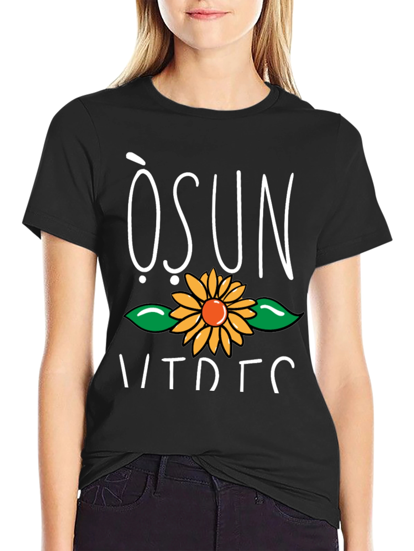 Black Osun Sunflower Graphic T-Shirt - Soft Cotton Blend view 2