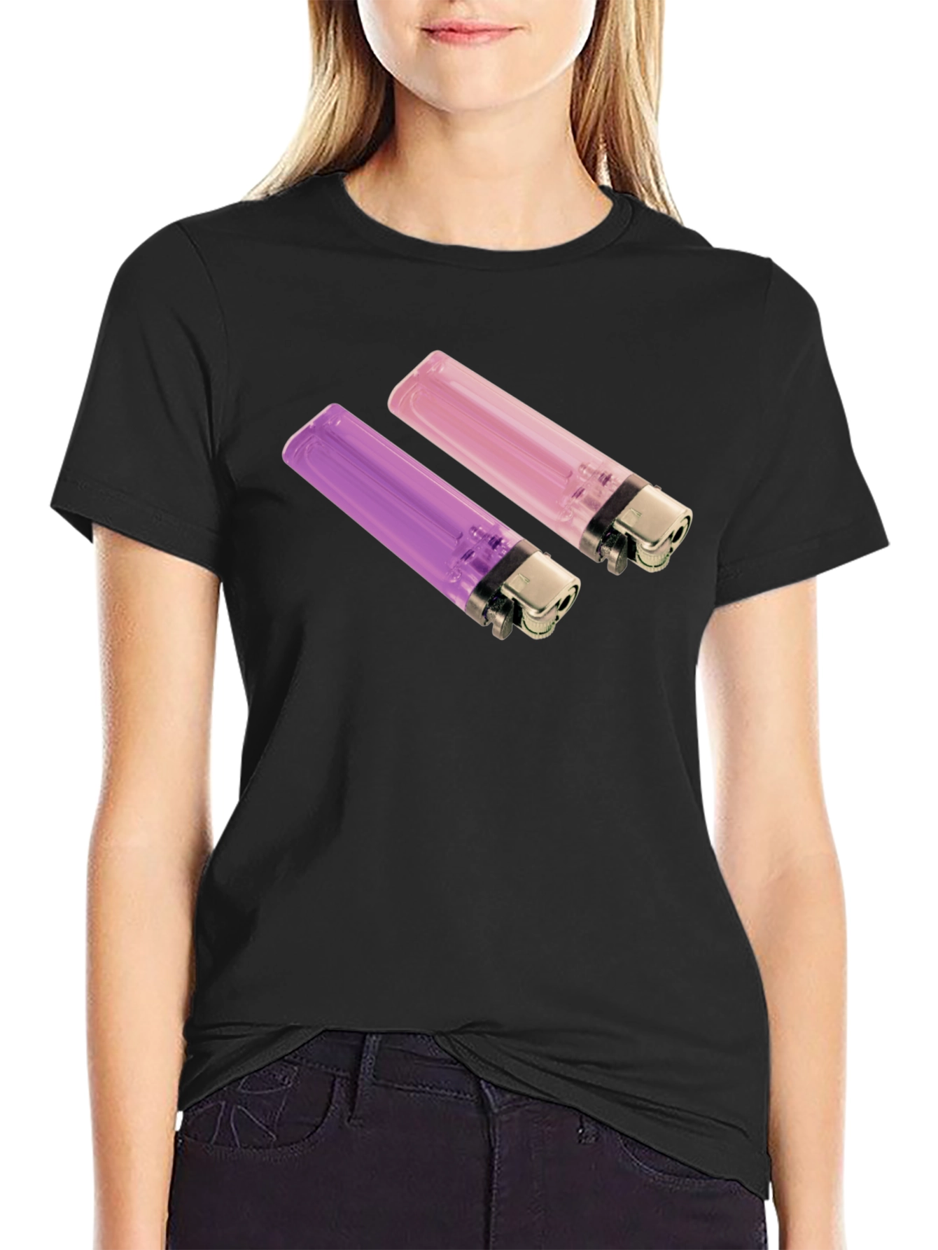 Black Novelty Lighter Graphic Tee - Black Cotton Blend view 2