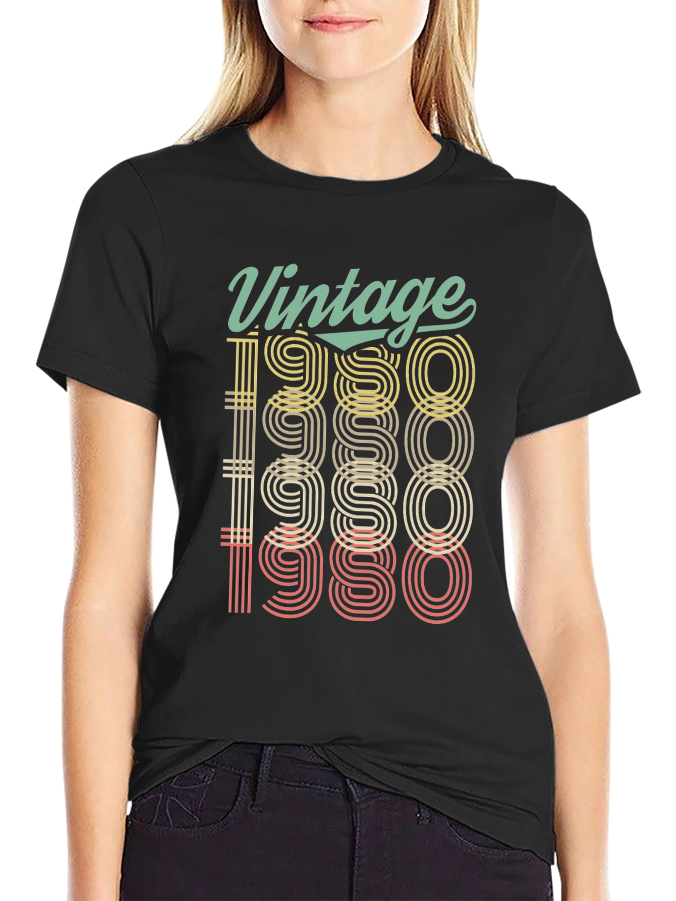 Black Vintage 1980 T-Shirt Retro Style Birthday Gift Tee view 2