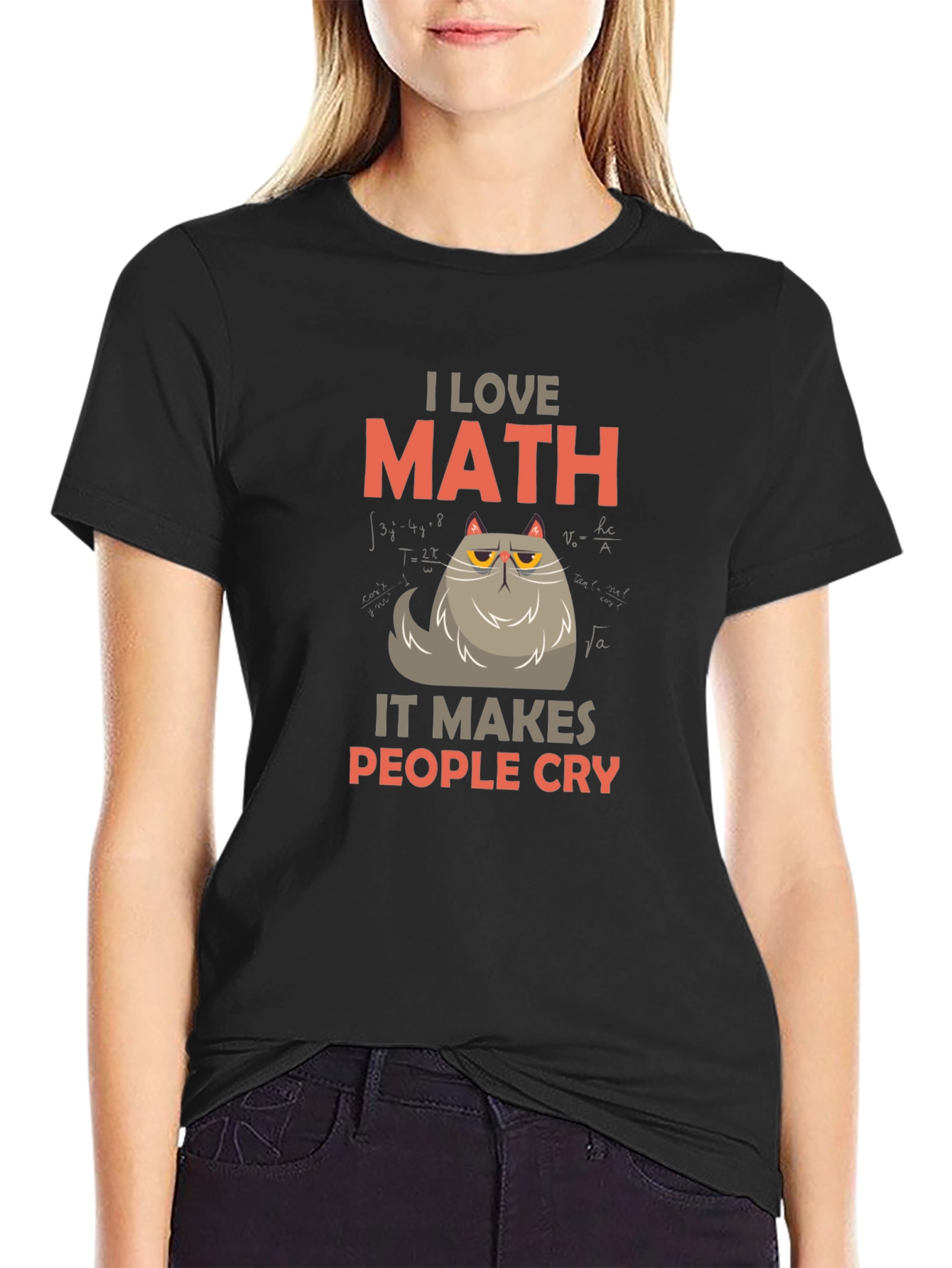 Black I Love Math Cat T-Shirt - Funny Math Lover Tee view 2