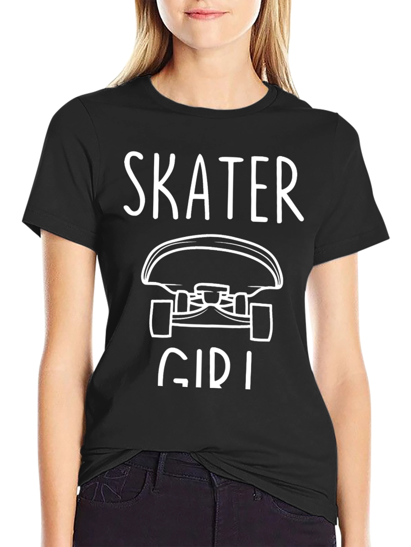 Black Skater Girl Graphic Tee - Black Crew Neck view 2