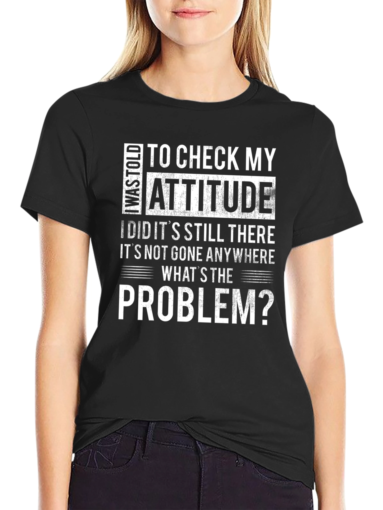 Black Attitude Check T-Shirt - Humorous Statement Tee view 2