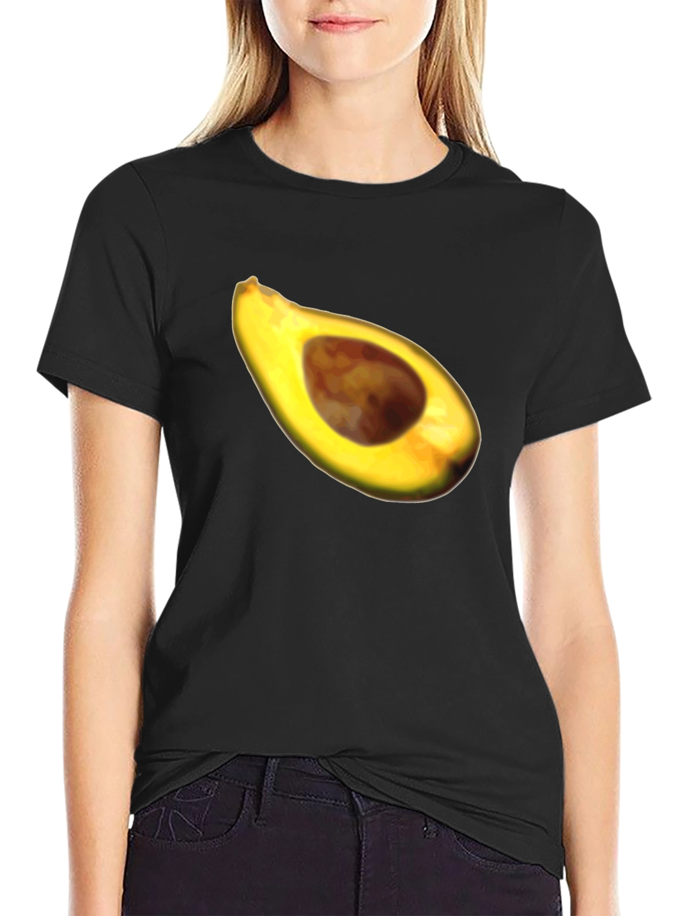 Black Avocado Slice Graphic Tee - Casual Black T-Shirt view 2