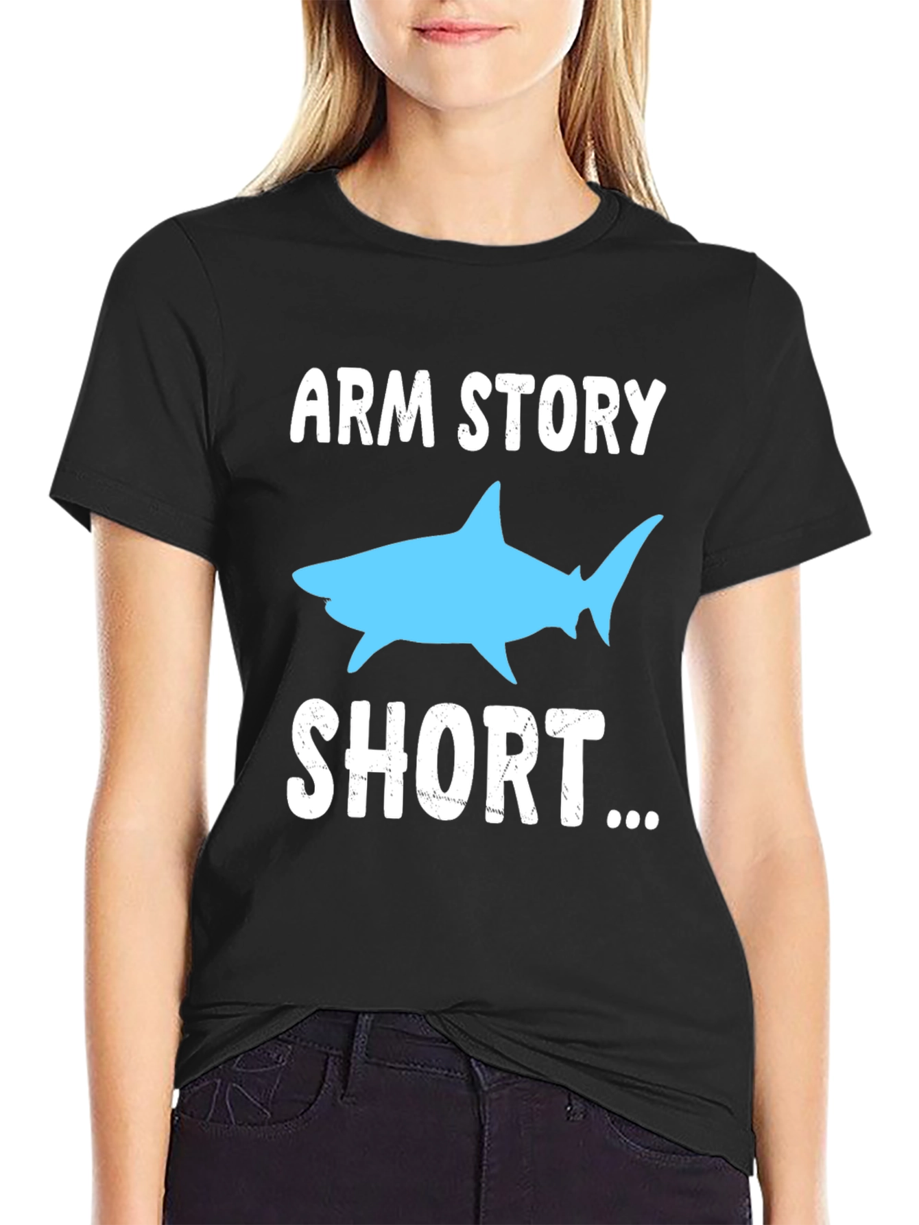 Black Arm Story Short Shark Graphic T-Shirt view 2