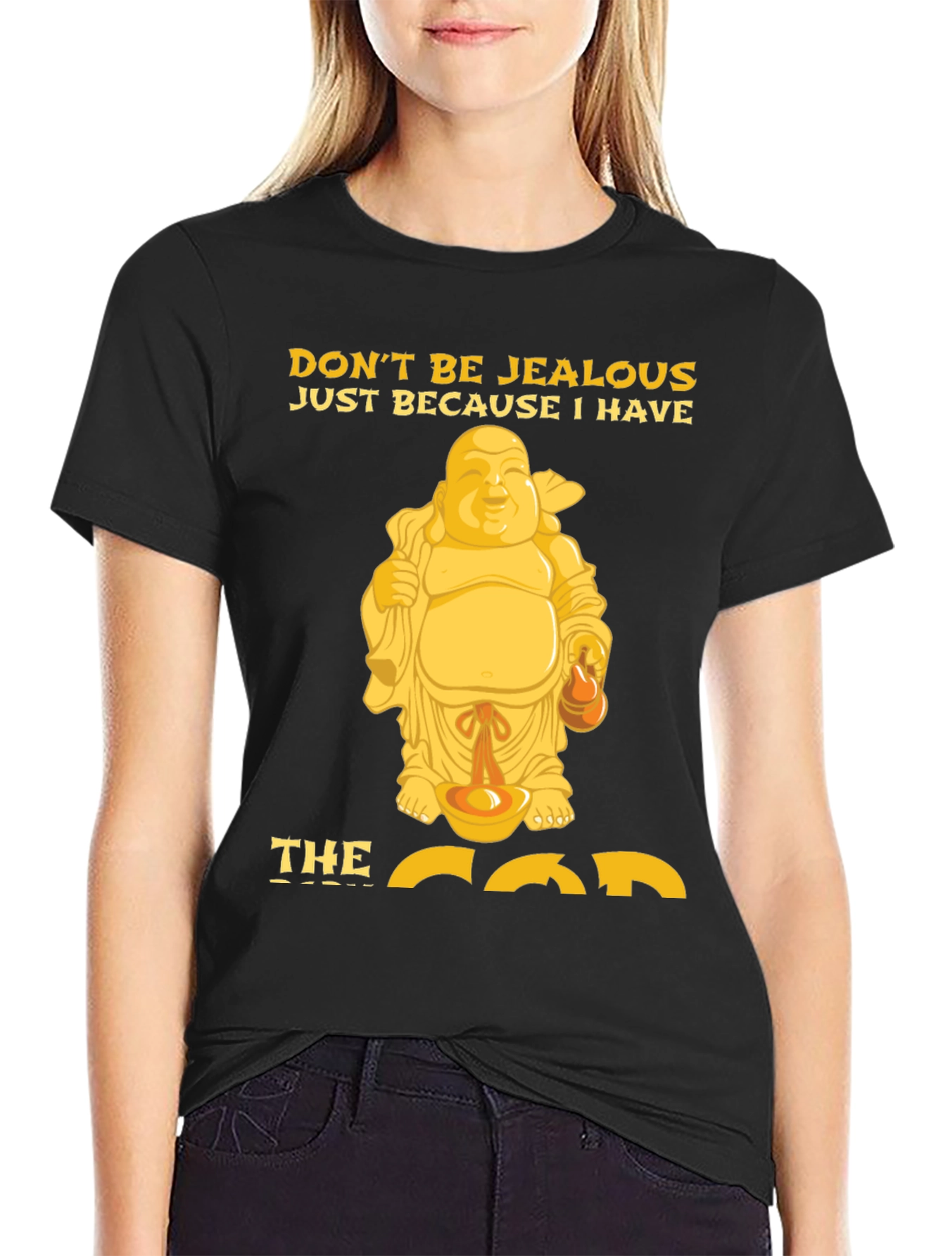 Black Funny Buddha Graphic T-Shirt - Don't Be Jealous! view 2