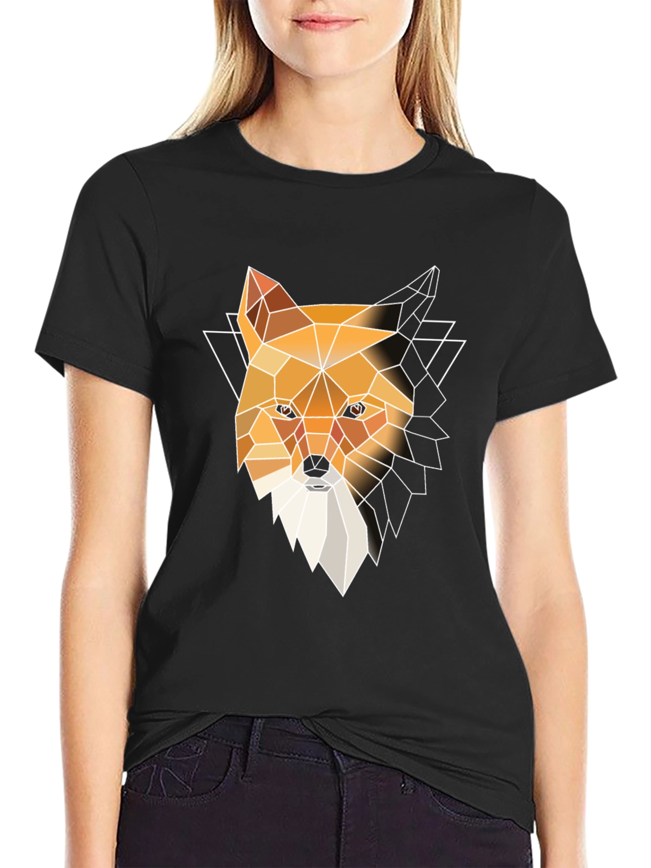 Black Geometric Fox Graphic T-Shirt - Modern Men's Tee view 2