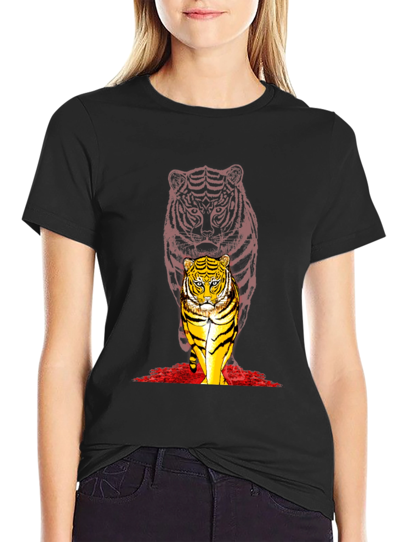 Black Tiger Graphic Black T-Shirt - Bold Animal Print view 2