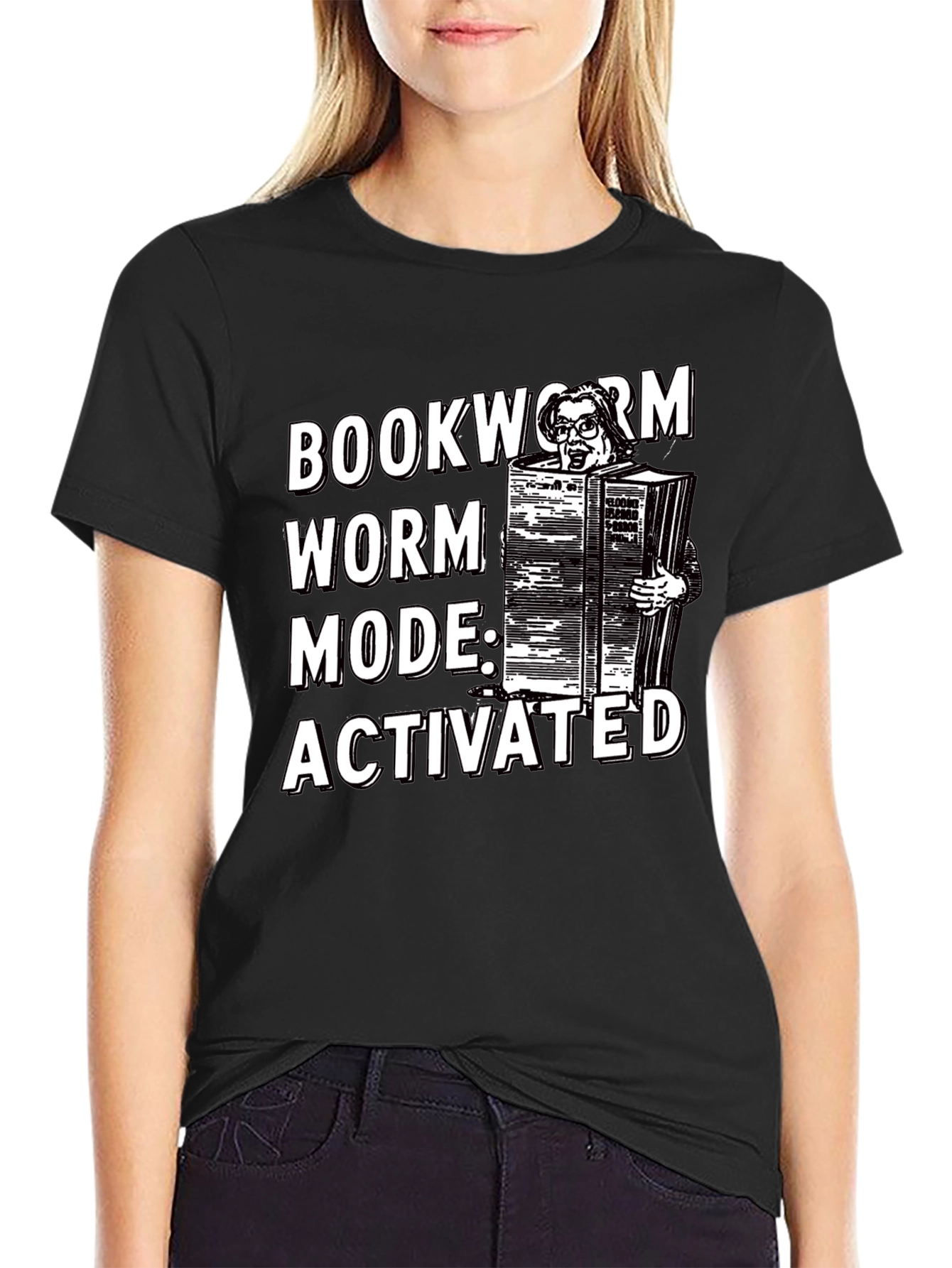 Black Bookworm Mode Activated Graphic T-Shirt view 2