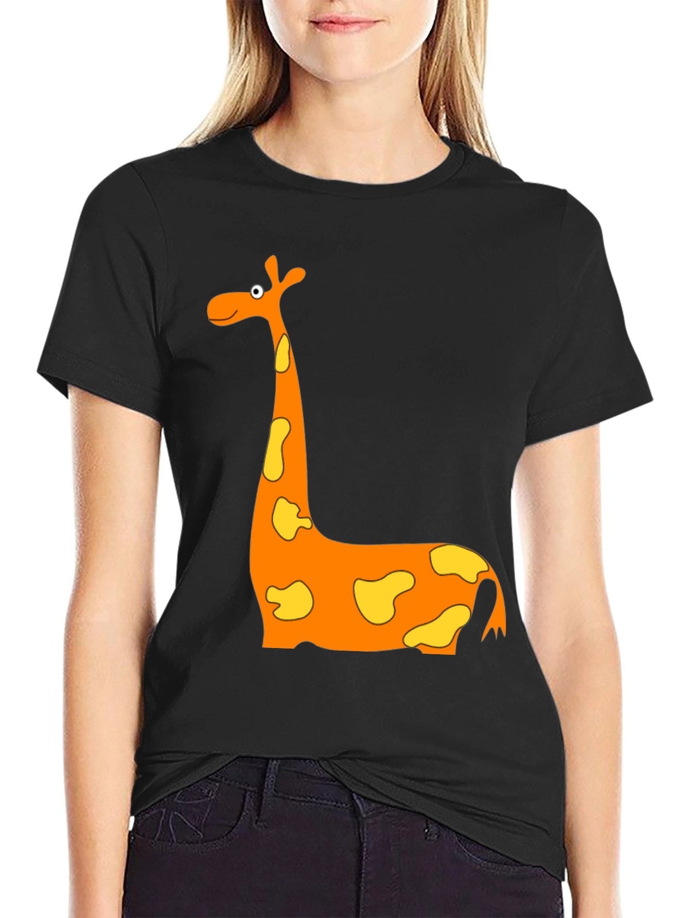 Black Cartoon Giraffe Graphic T-Shirt - Black view 2