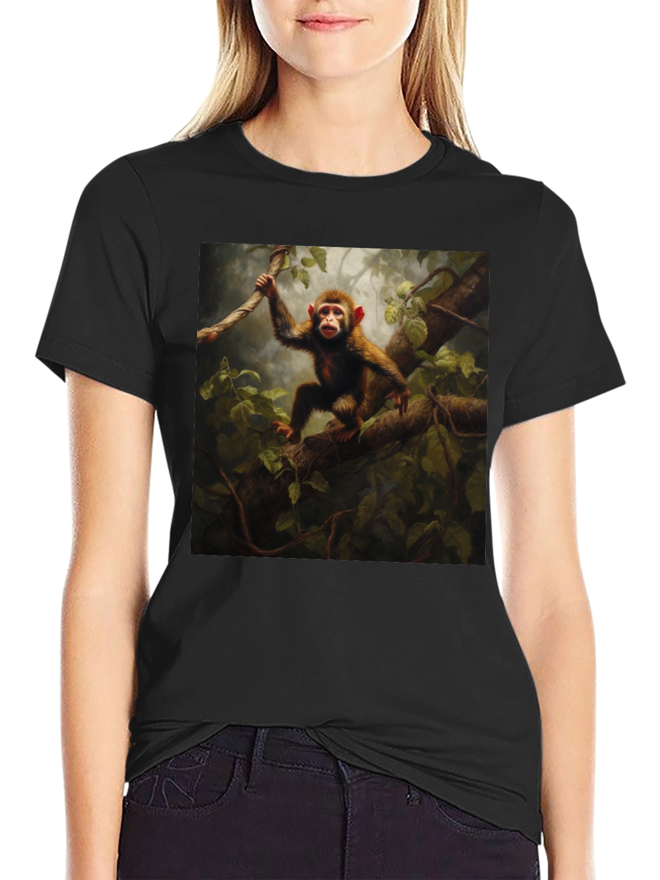 Black Monkey in Jungle T-Shirt - Black view 2