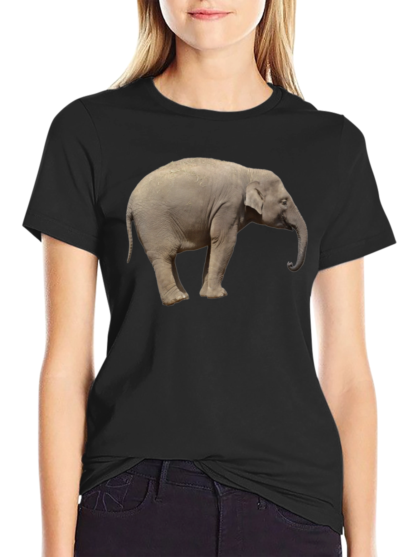 Black Elephant Graphic Tee - Cool Animal Print T-Shirt view 2