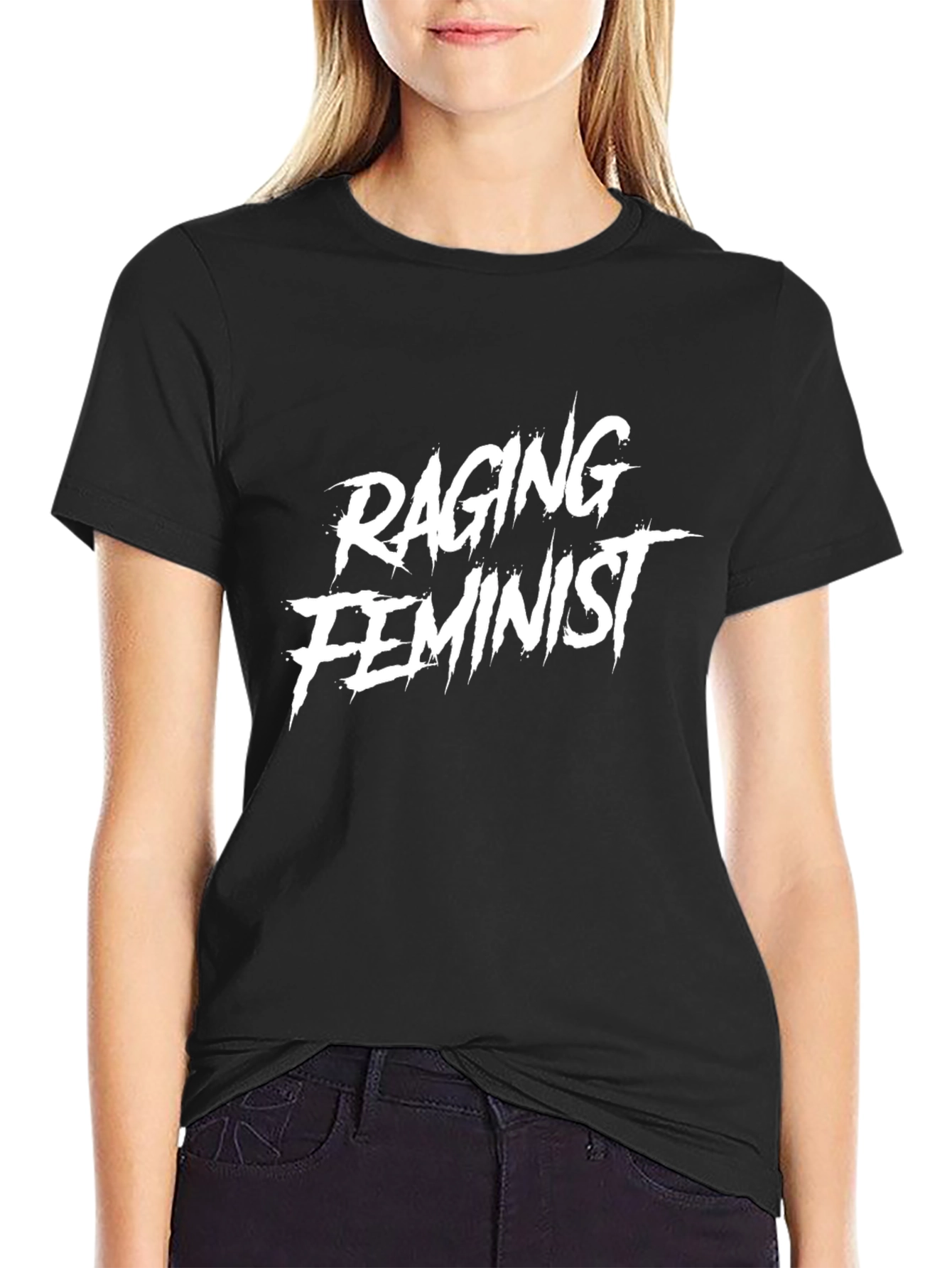 Black Raging Feminist Graphic Tee - Bold Statement Shirt view 2