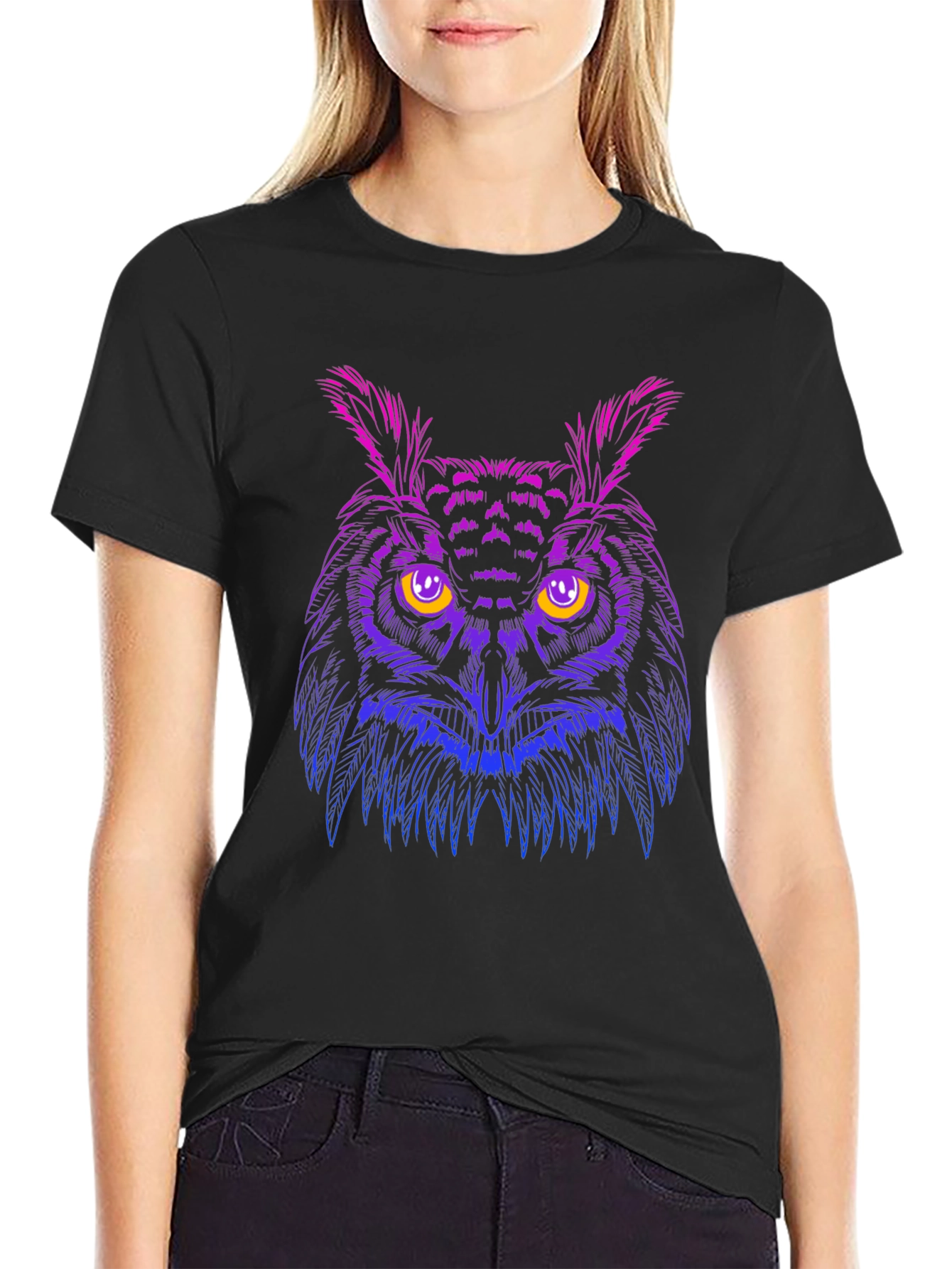 Black Neon Owl Graphic Black T-Shirt - Stylish Men's Tee view 2