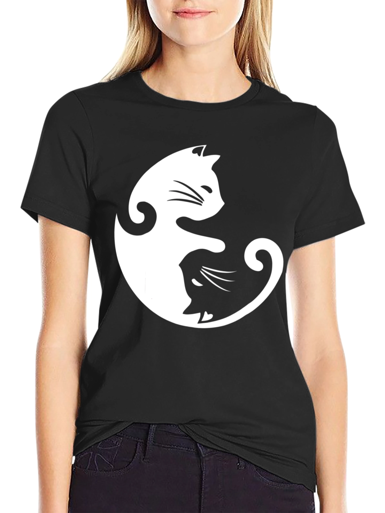 Black Yin Yang Cats Black Graphic Tee view 2