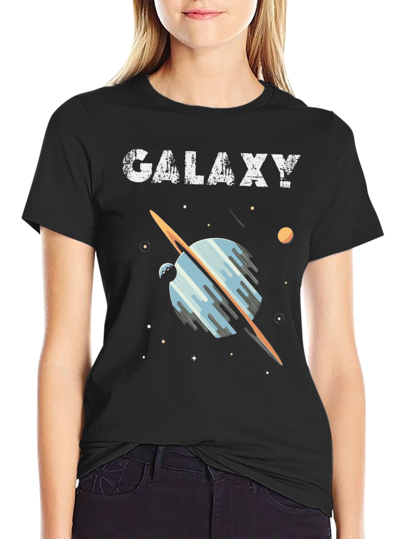 Galaxy Graphic Tee - Black Casual Short Sleeve - 2