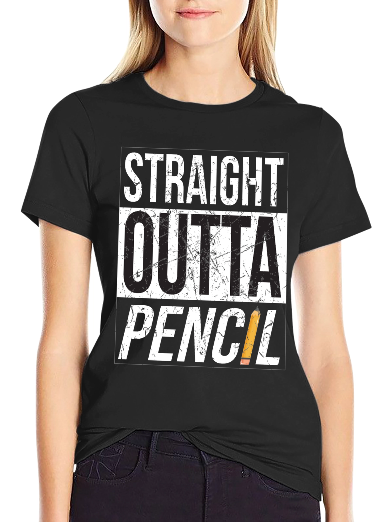 Black Straight Outta Pencil T-Shirt - Black Graphic Tee view 2