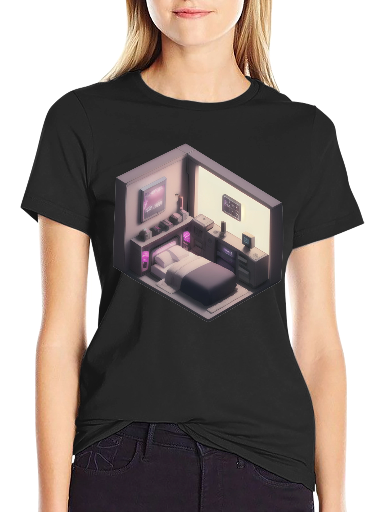 Black Isometric Room Graphic T-Shirt view 2
