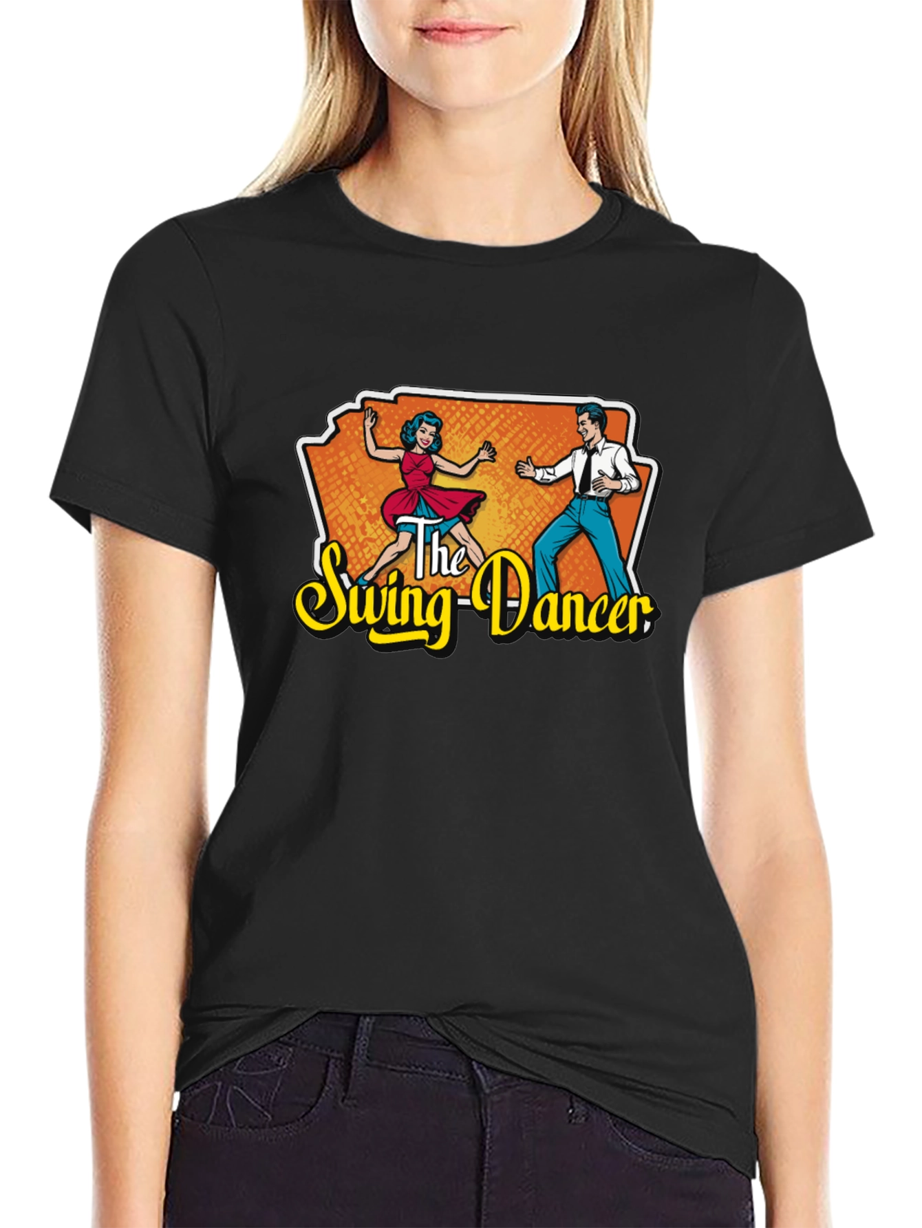 Black Retro Swing Dancer Graphic Tee - Vintage Style T-Shirt view 2