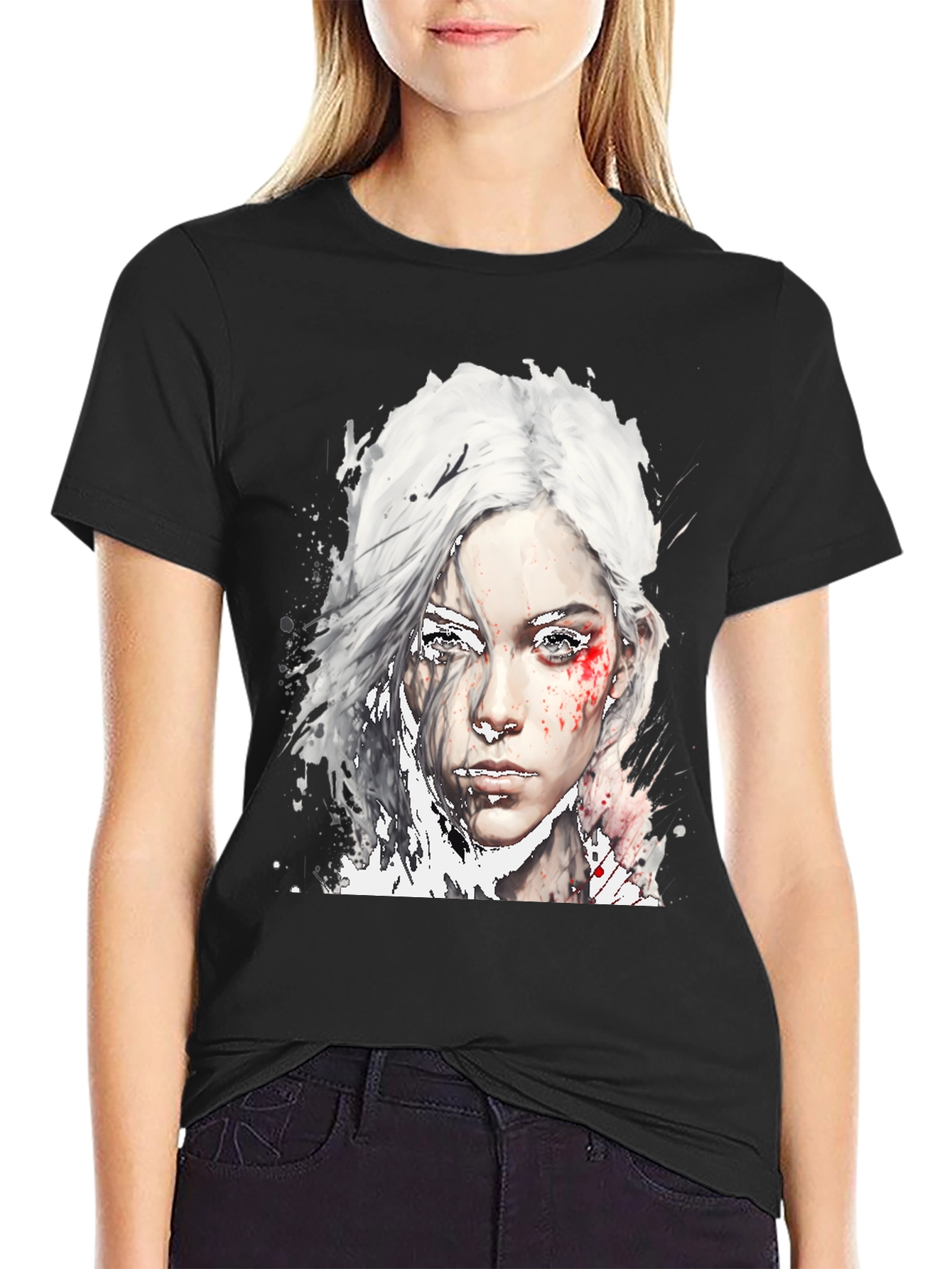 Black Watercolor Woman Graphic Black T-Shirt view 2