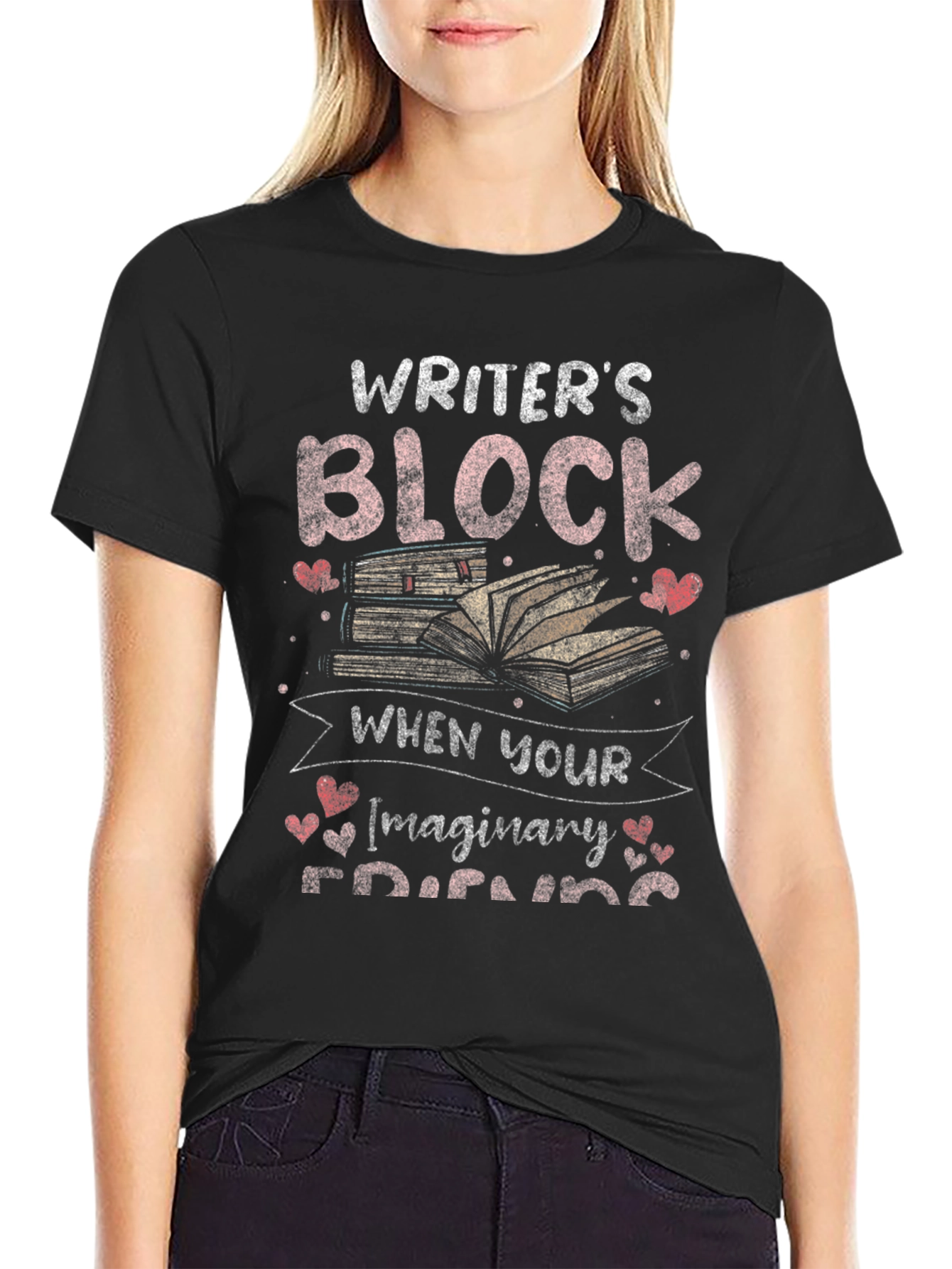Black Writer's Block Imaginary Friends Black Graphic Tee view 2