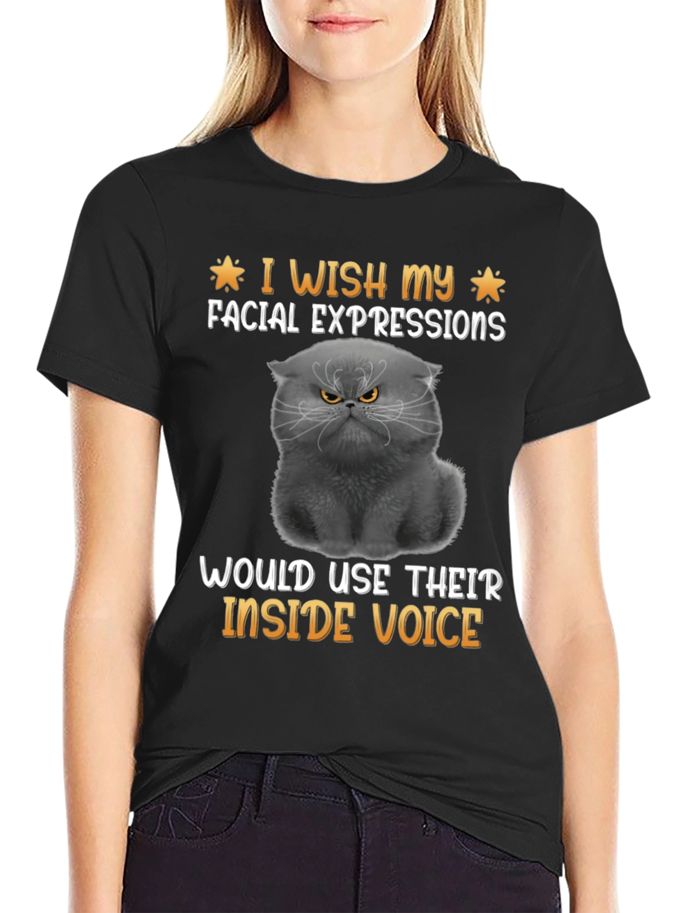 Black Grumpy Cat Inside Voice T-Shirt view 2