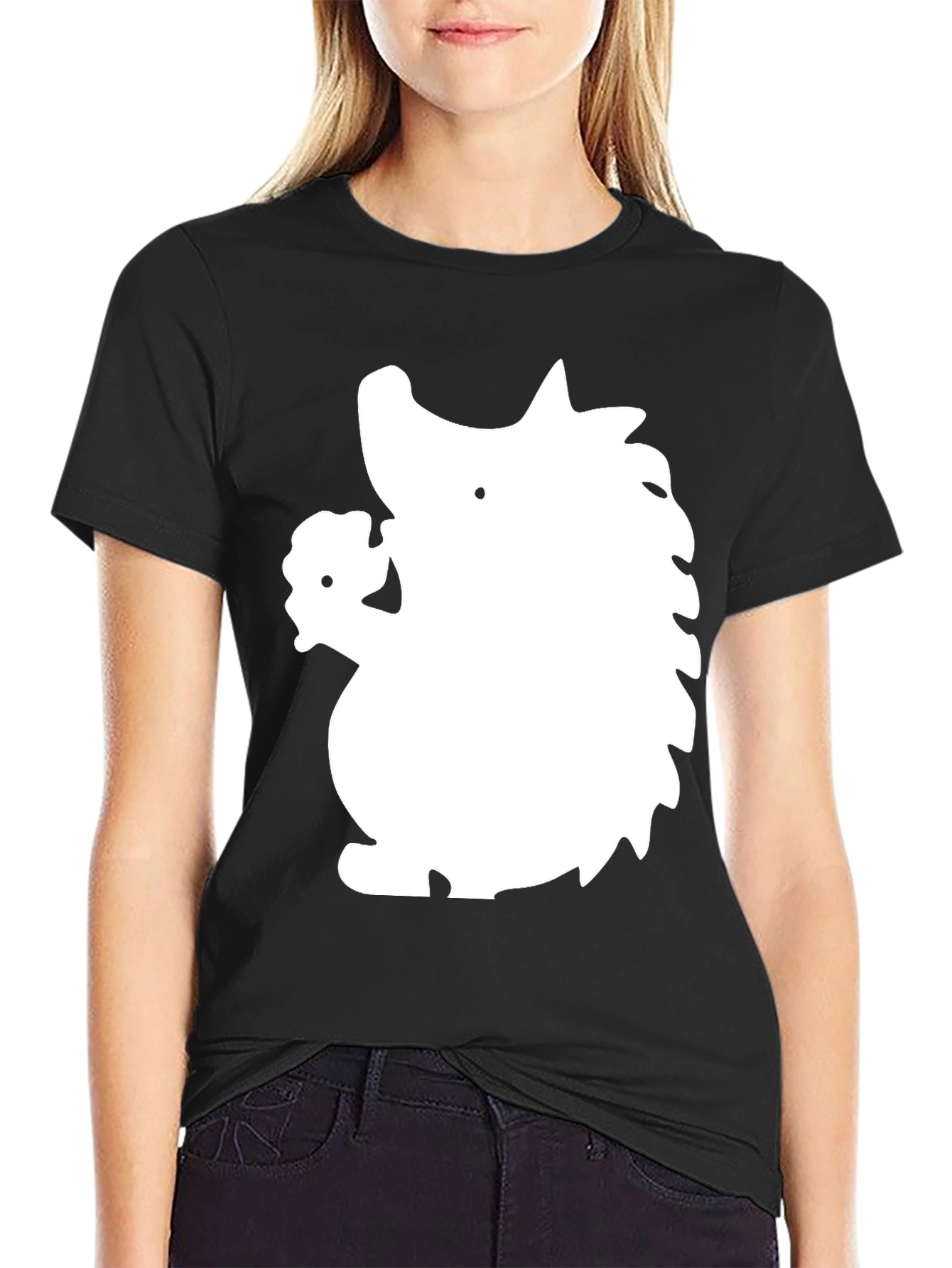 Black Novelty Hedgehog Graphic Black T-Shirt view 2