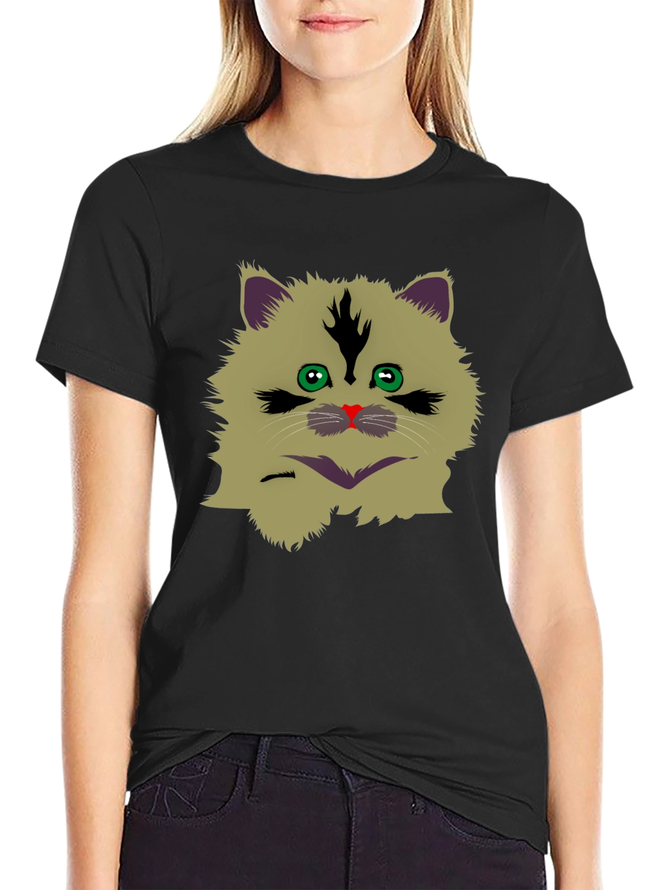 Black Funny Cat Graphic T-Shirt view 2