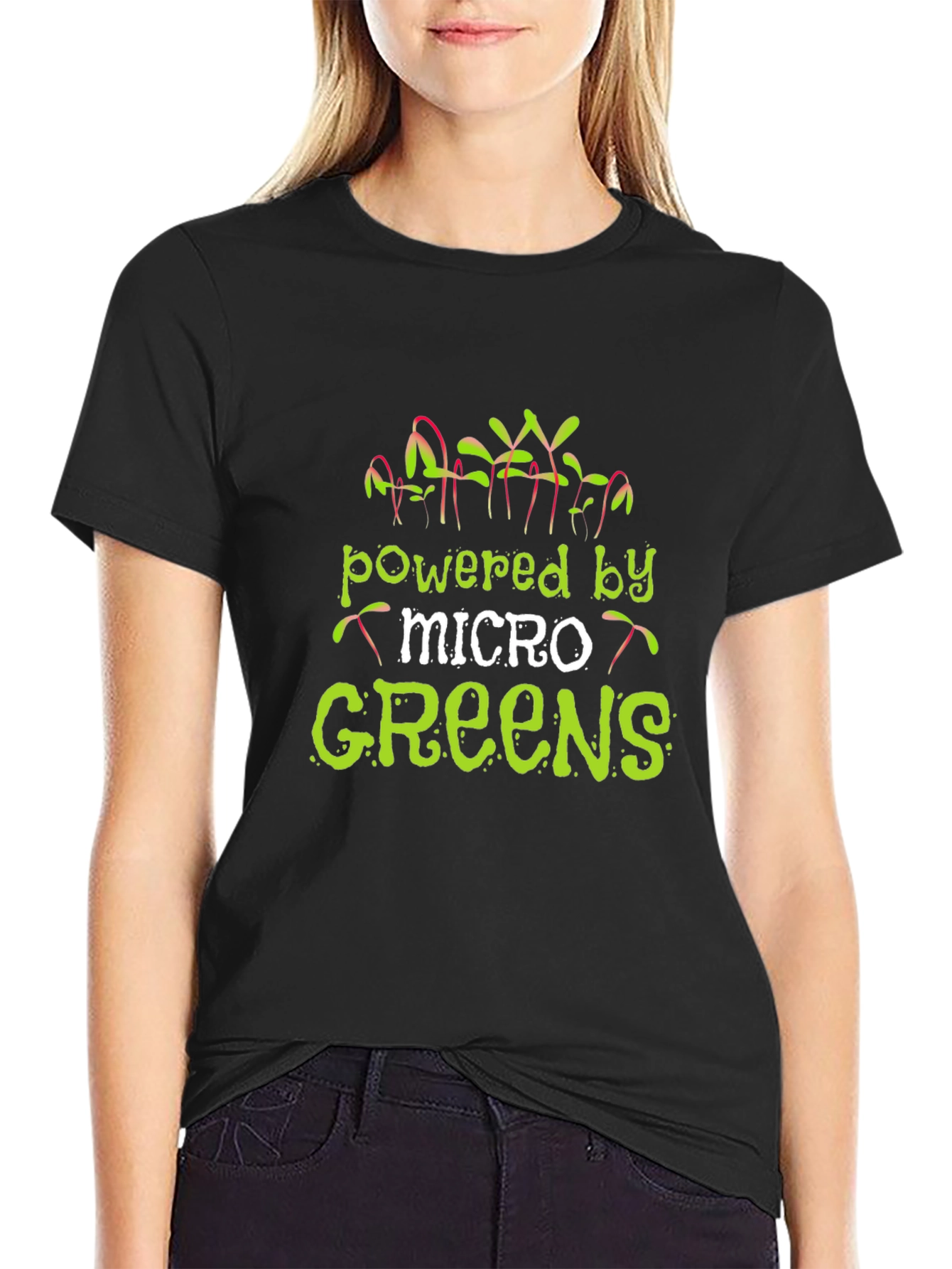 Black Powered by Micro Greens Novelty T-Shirt view 2