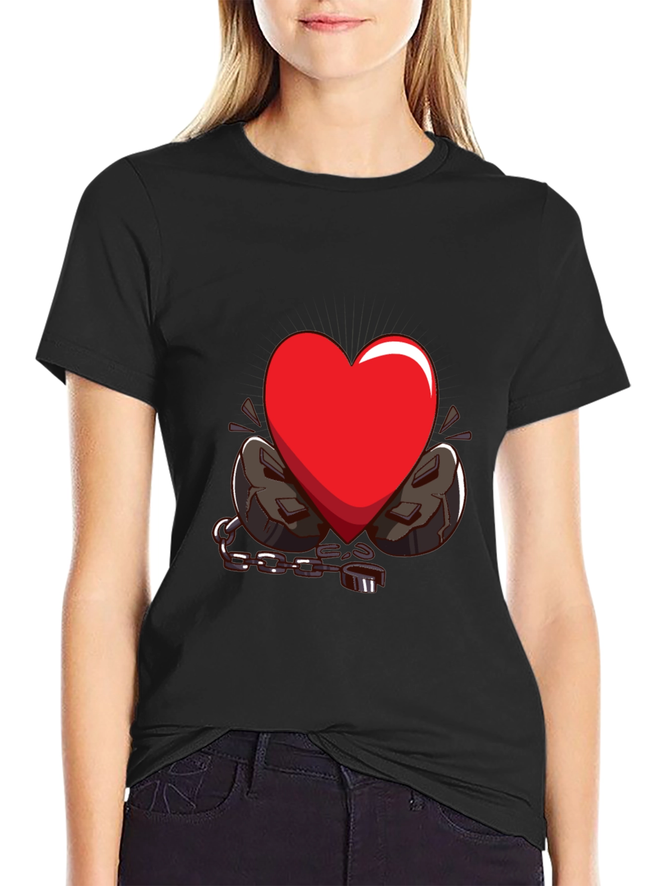 Black Heart in Chains Graphic T-Shirt - Black view 2