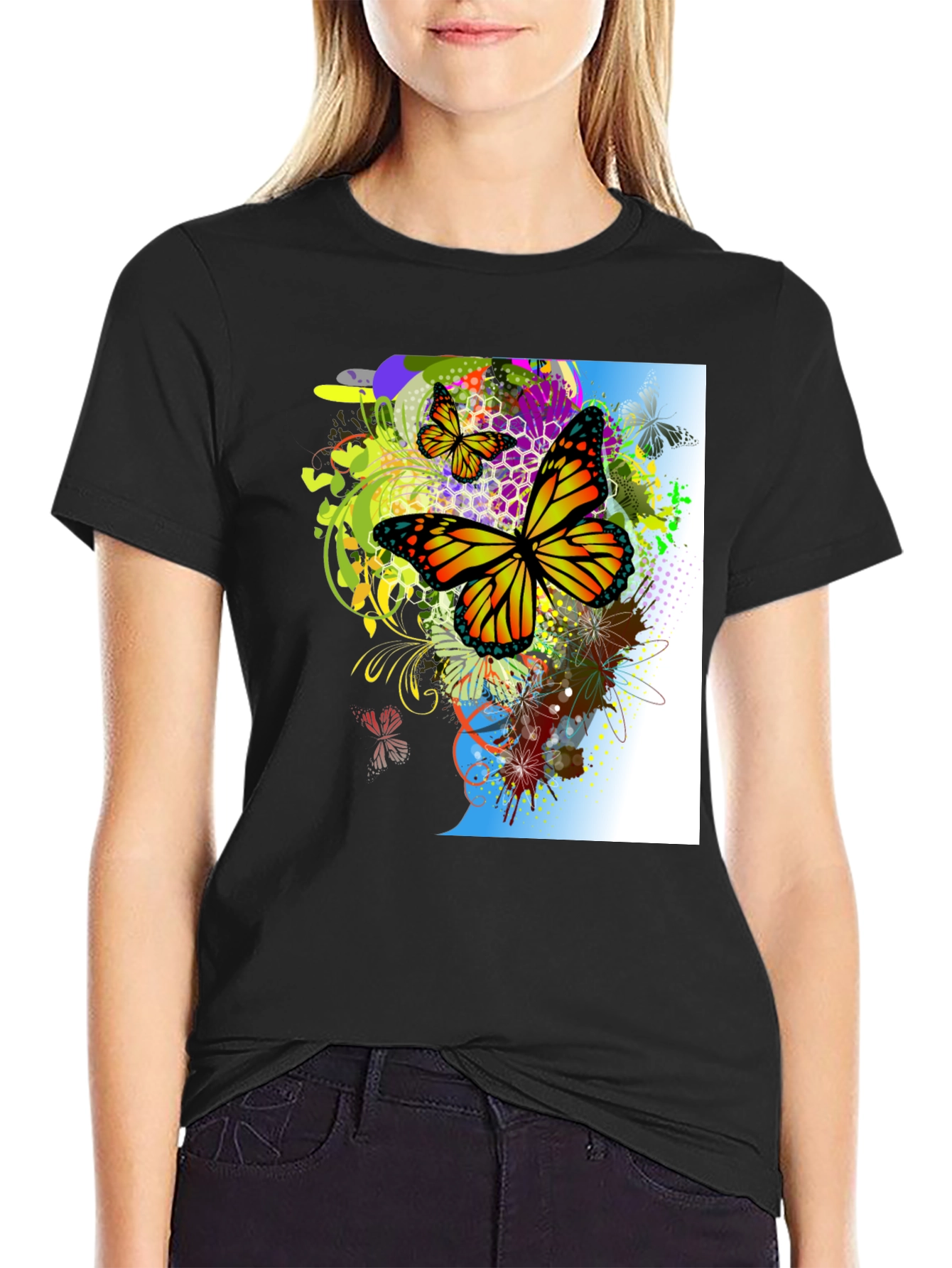 Black Butterfly Graphic Black T-Shirt view 2