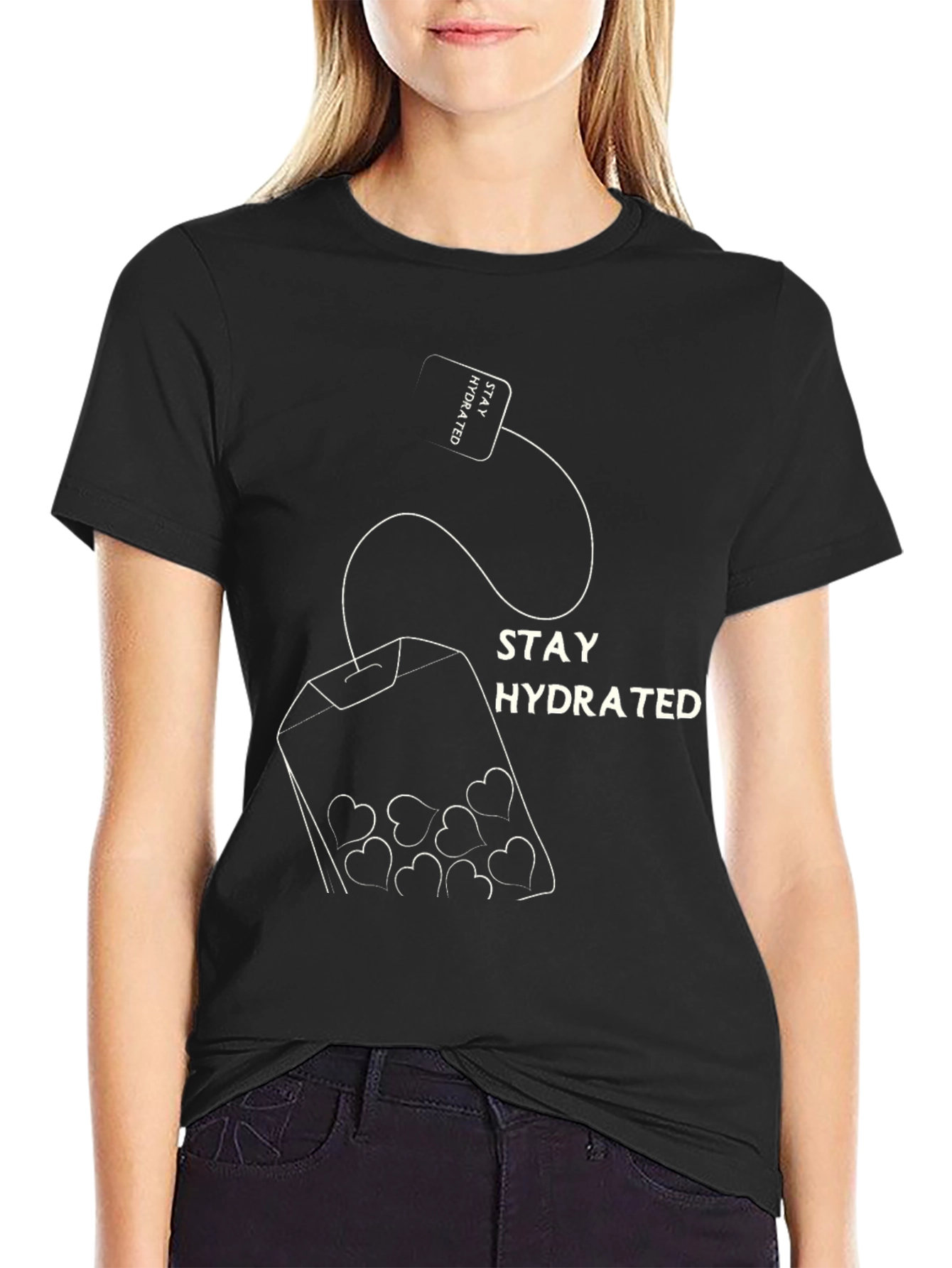 Black Stay Hydrated Heart Tea T-Shirt view 2