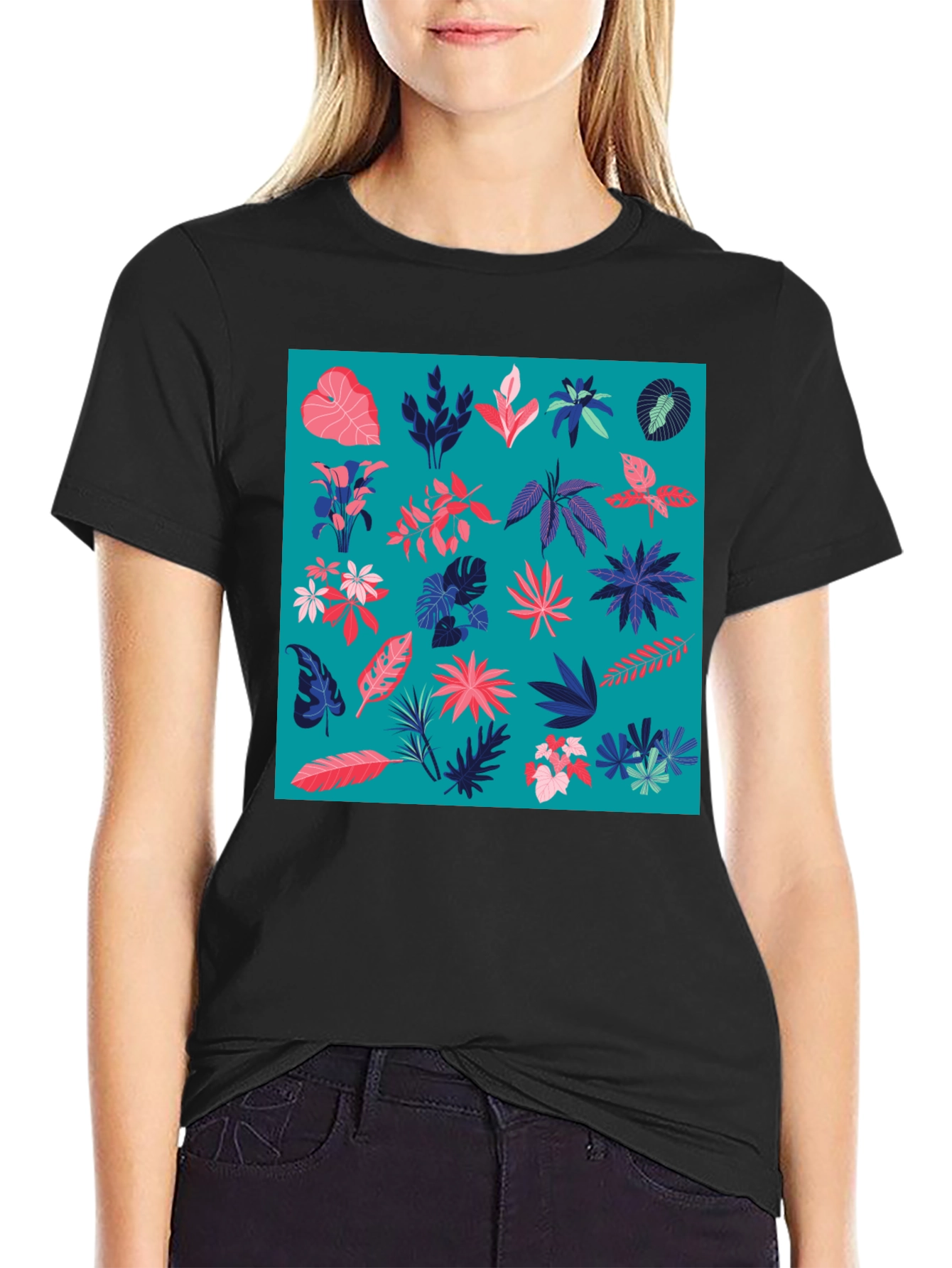 Tropical Plant Pattern Men's Black T-Shirt - 2
