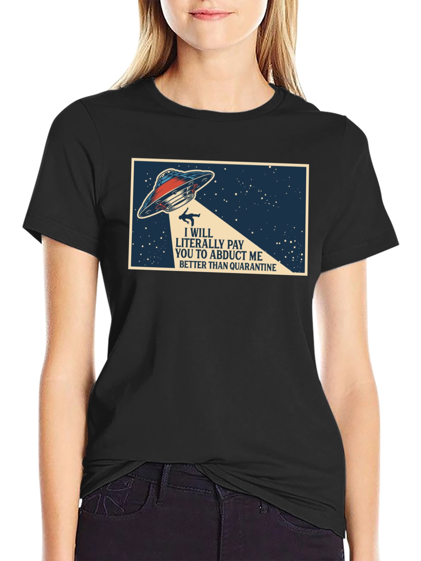 Black Abduction Quarantine T-Shirt - Funny Alien Graphic Tee view 2