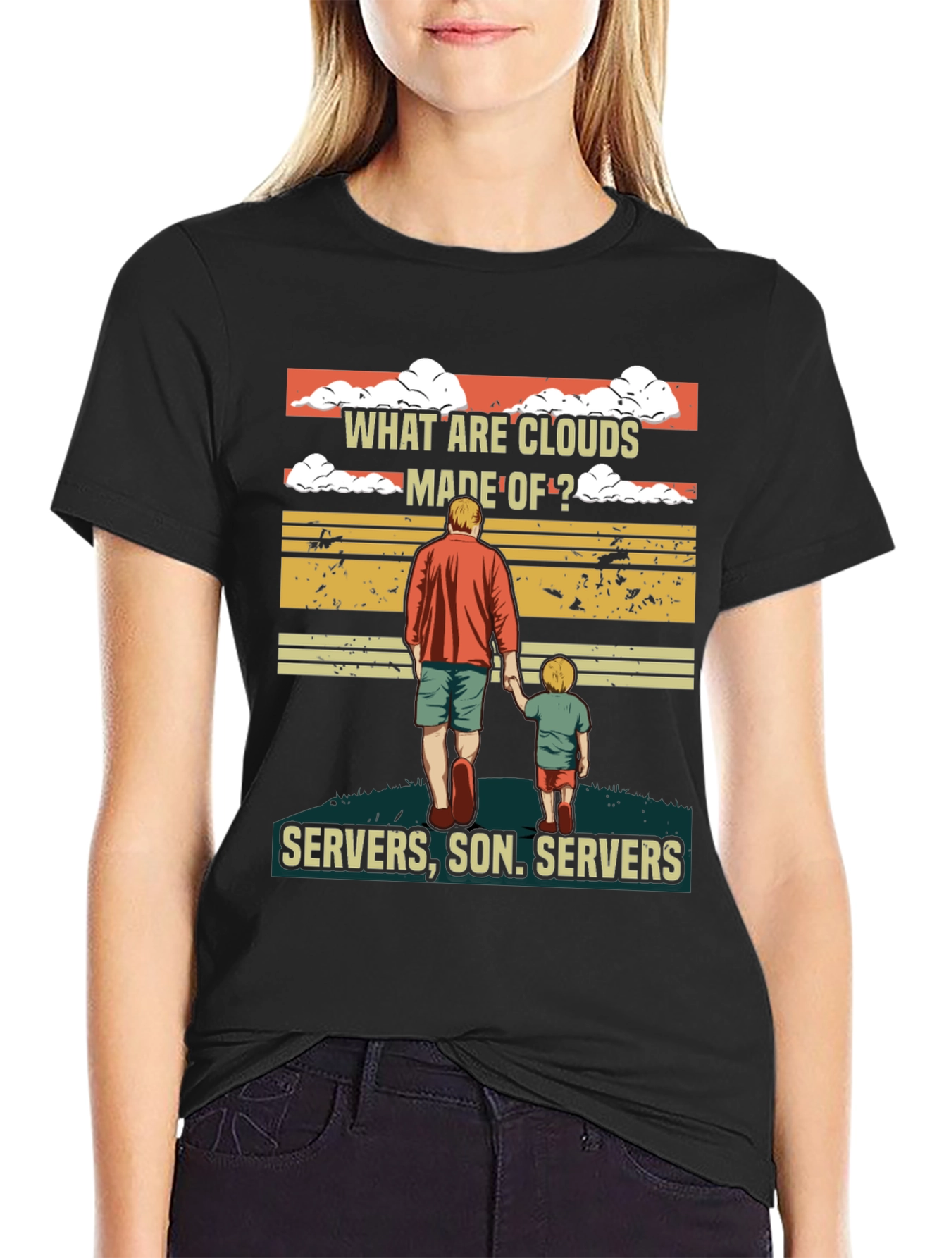 Black What Are Clouds Made Of T-Shirt - Servers, Son view 2