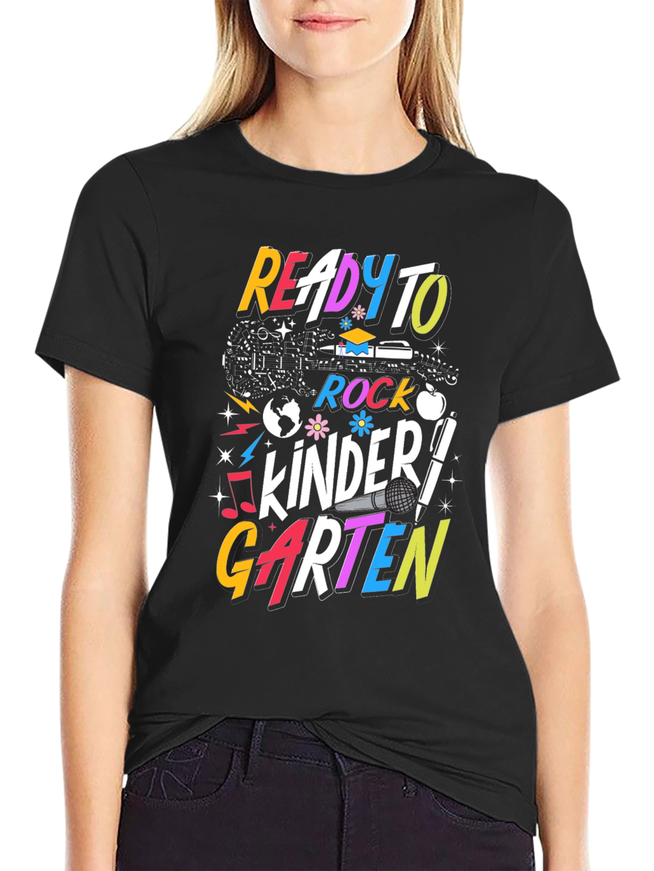 Black Ready to Rock Kindergarten T-Shirt - Back to School view 2
