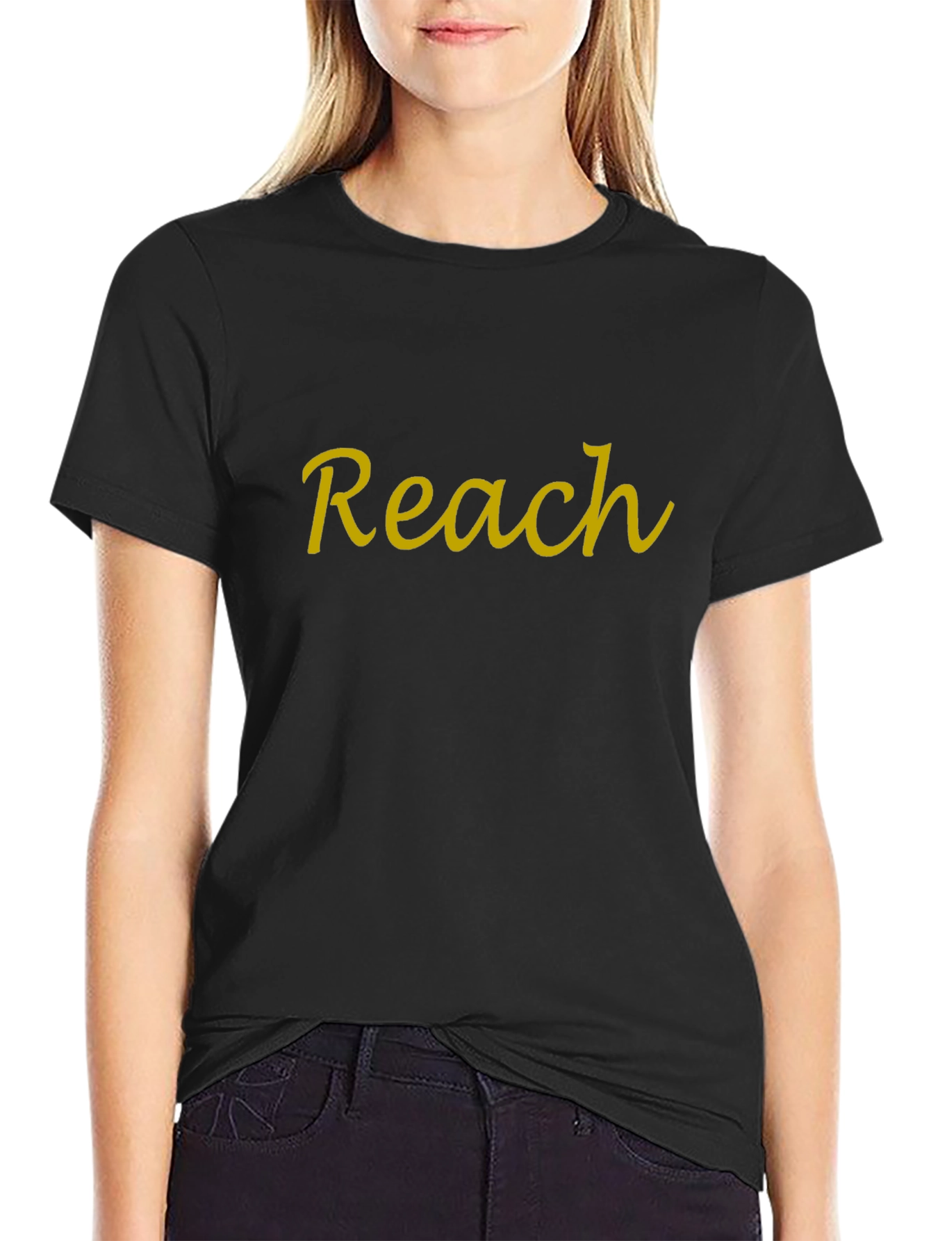 Black Reach Yellow Text Black T-Shirt view 2