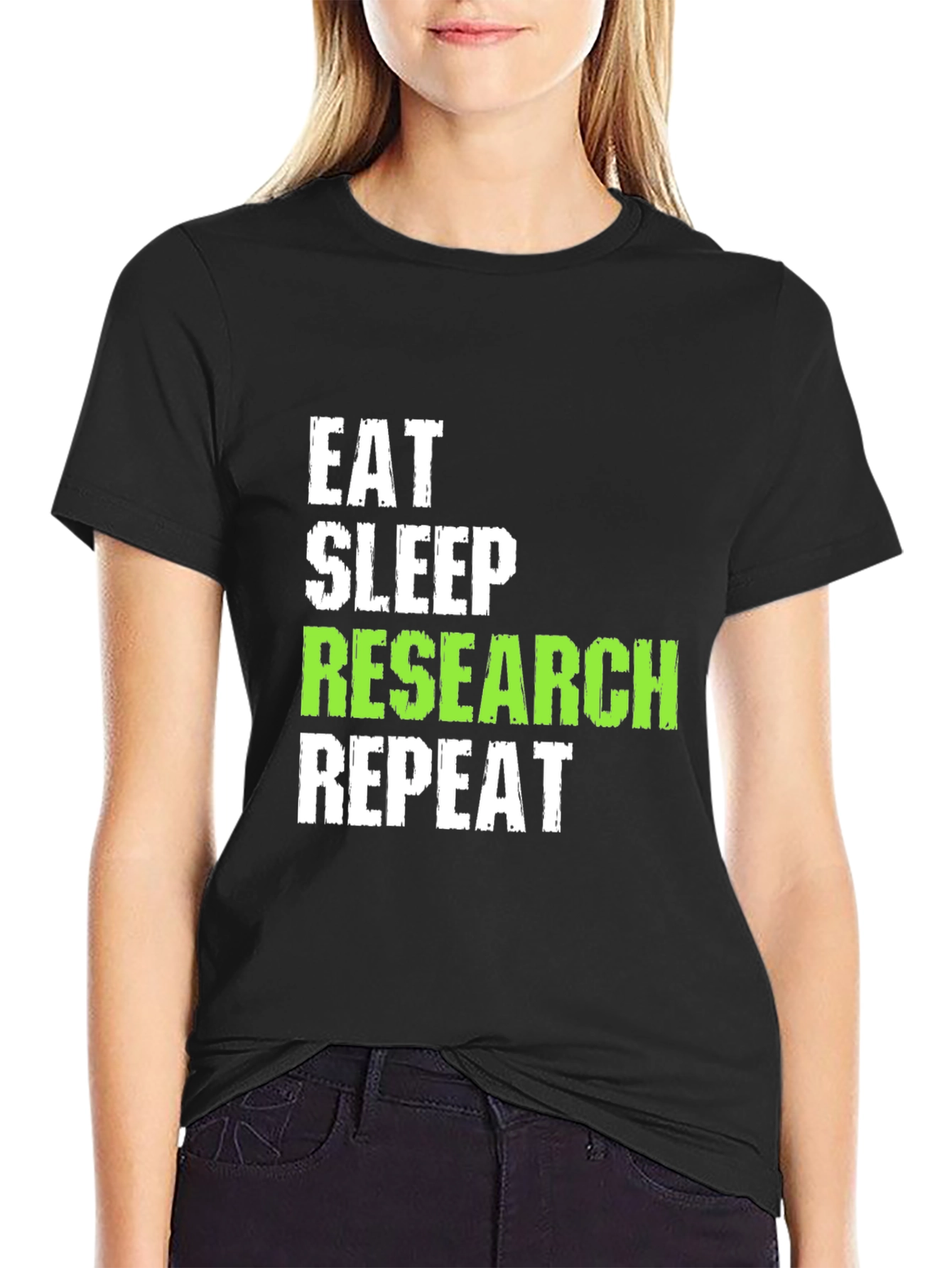 Black Eat Sleep Research Repeat Black T-Shirt view 2