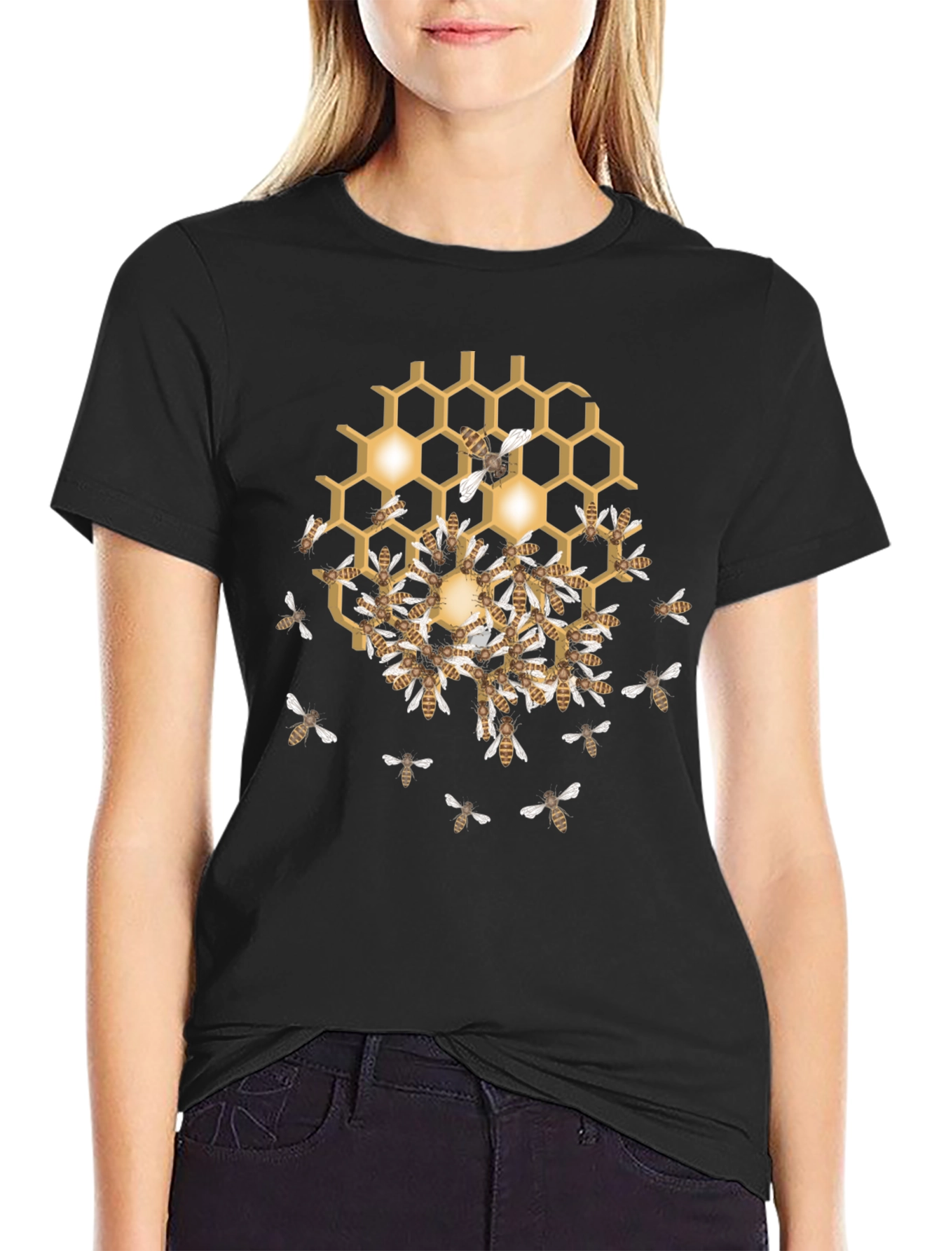 Black Honeycomb & Bees Graphic T-Shirt view 2